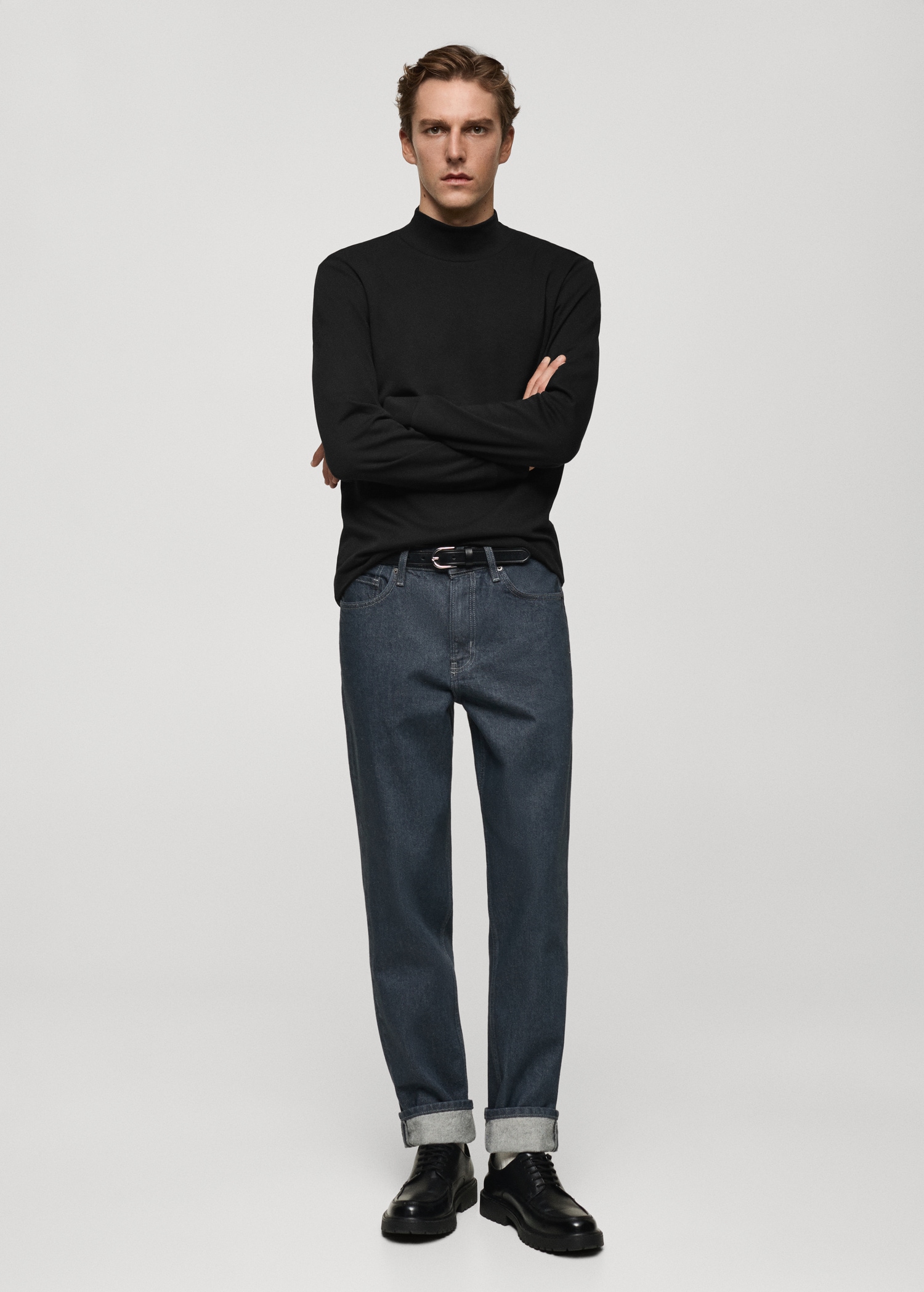 Cotton t-shirt with perkins neck - General plane