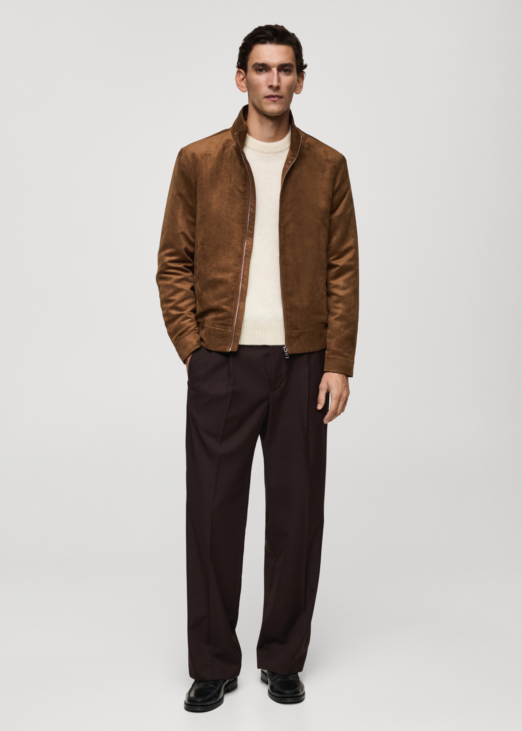 Suede-effect jacket with zip - General plane, Cognac. Ref: 77062531-00.
