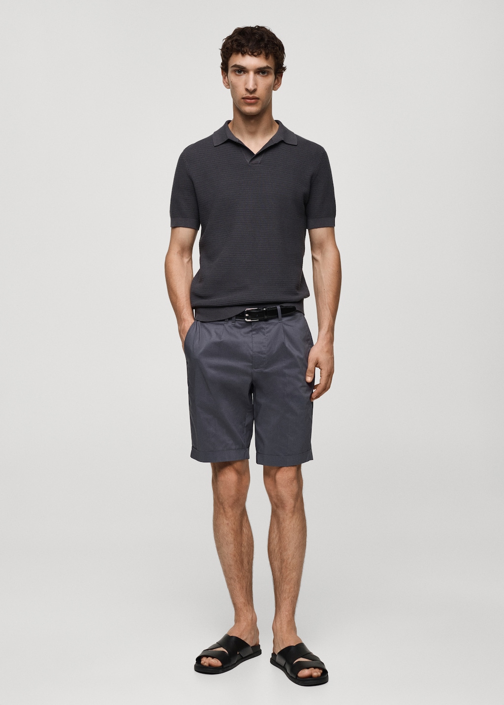 MANGO MAN Cotton pleated Bermuda shorts dark navy 32 Man