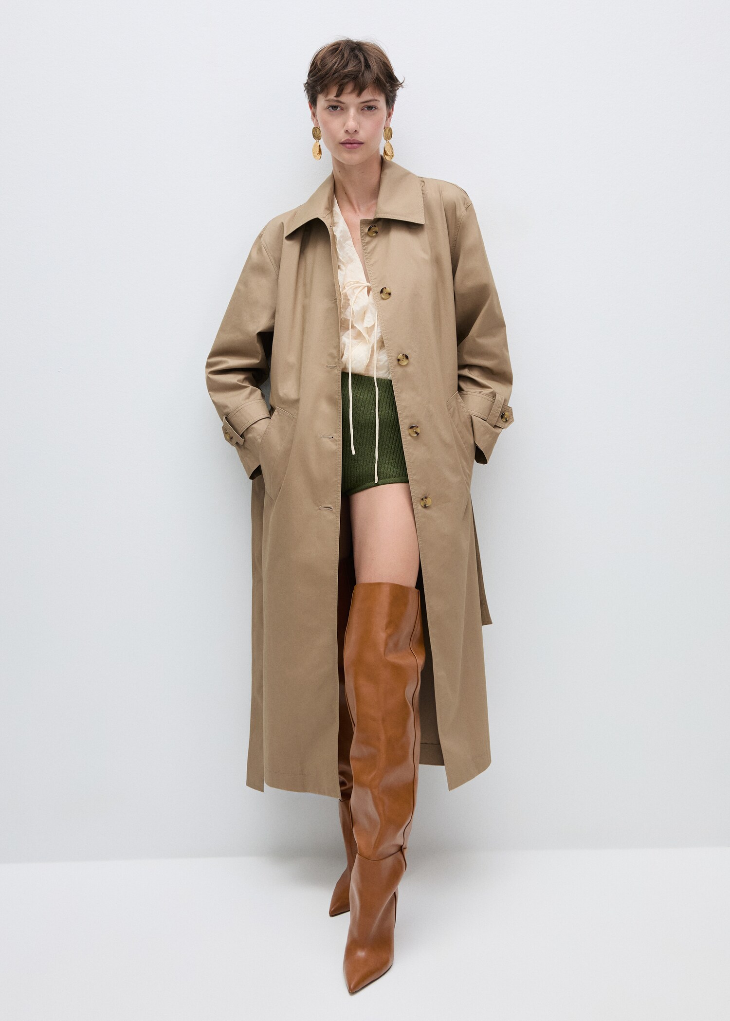 Trench algodón cuello camisero - Plano general