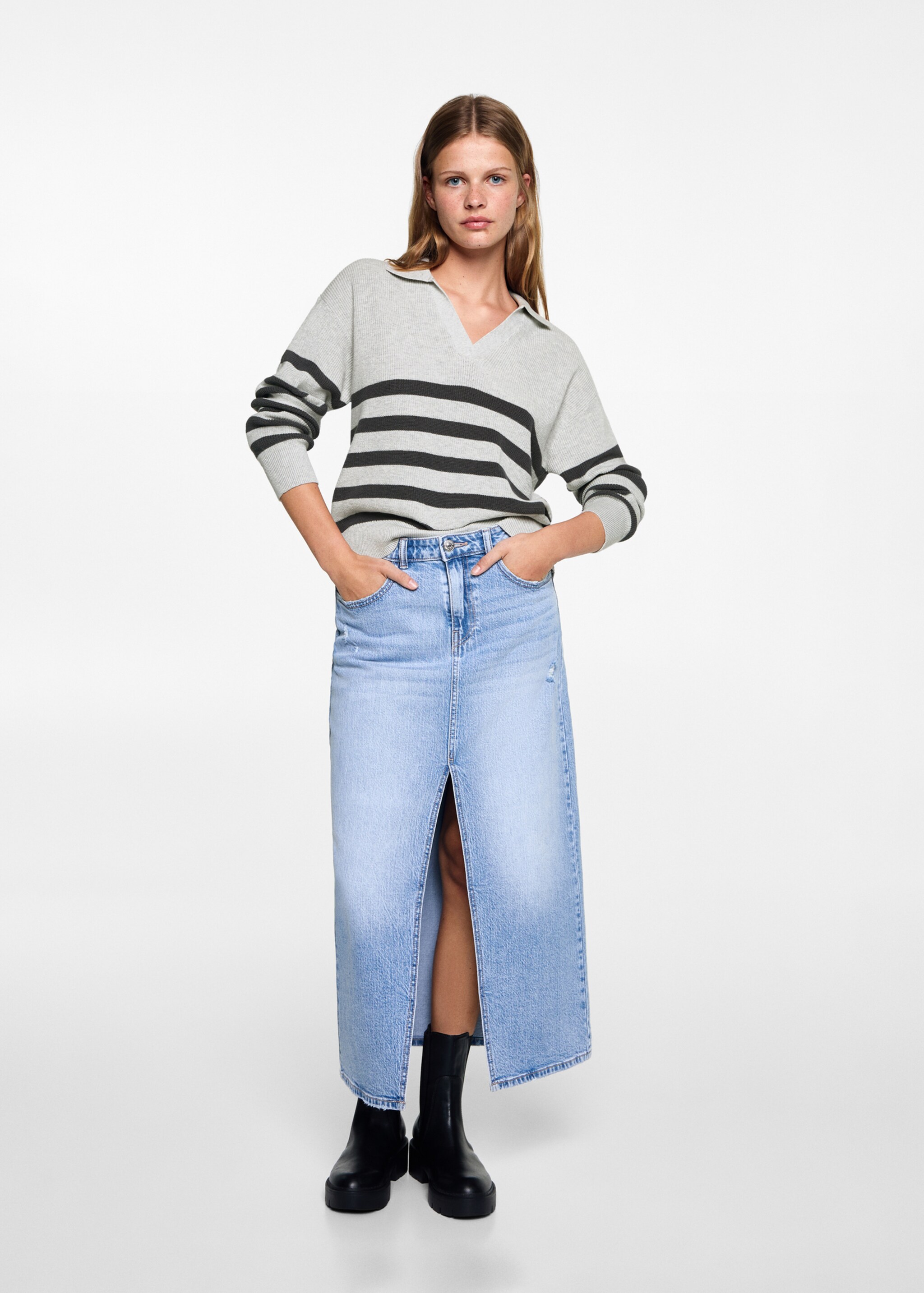 Jersey punto rayas - Plano general, Gris. Ref: 77064039-00.