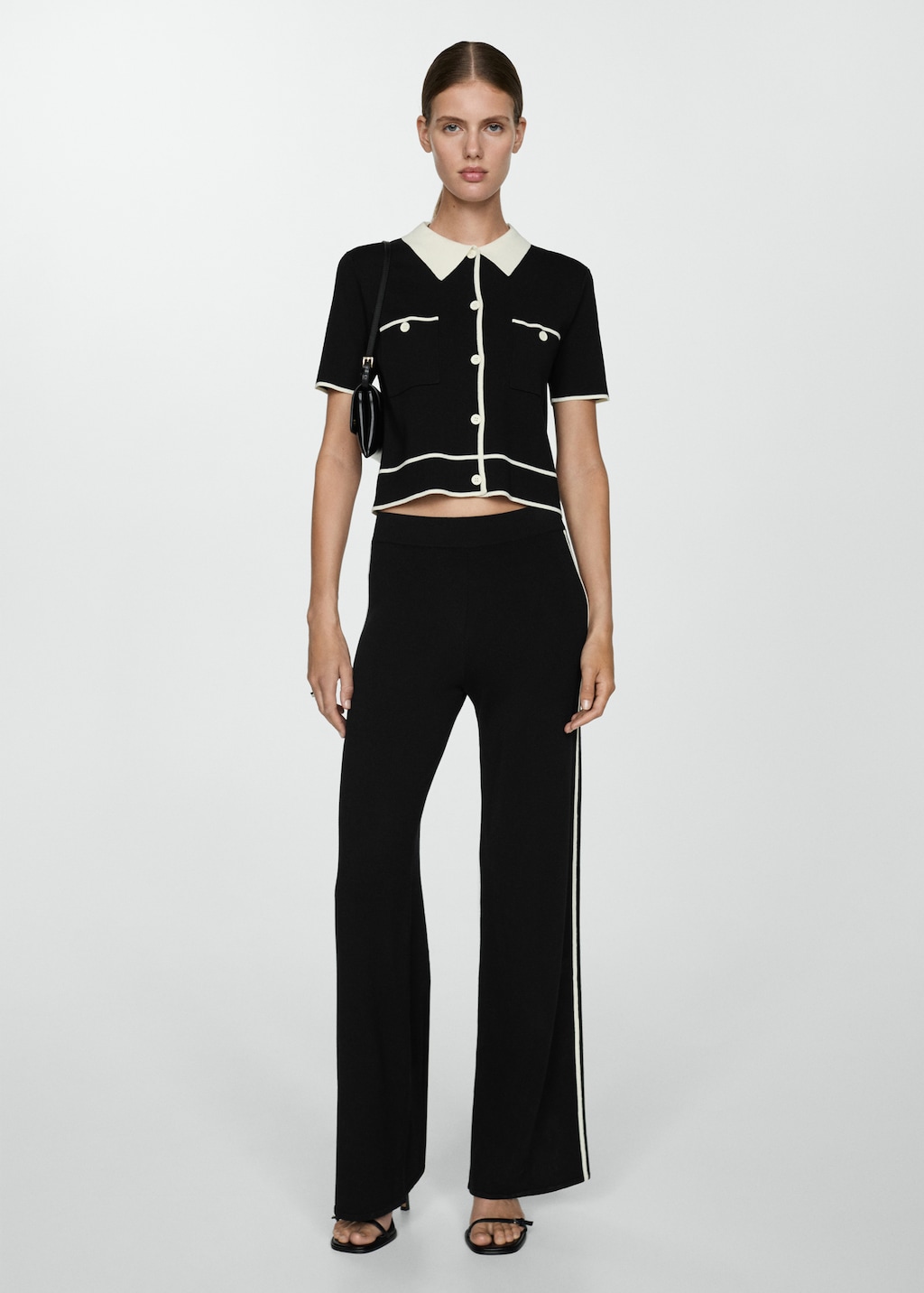 Knitted pants with contrasting stripes Women MANGO USA
