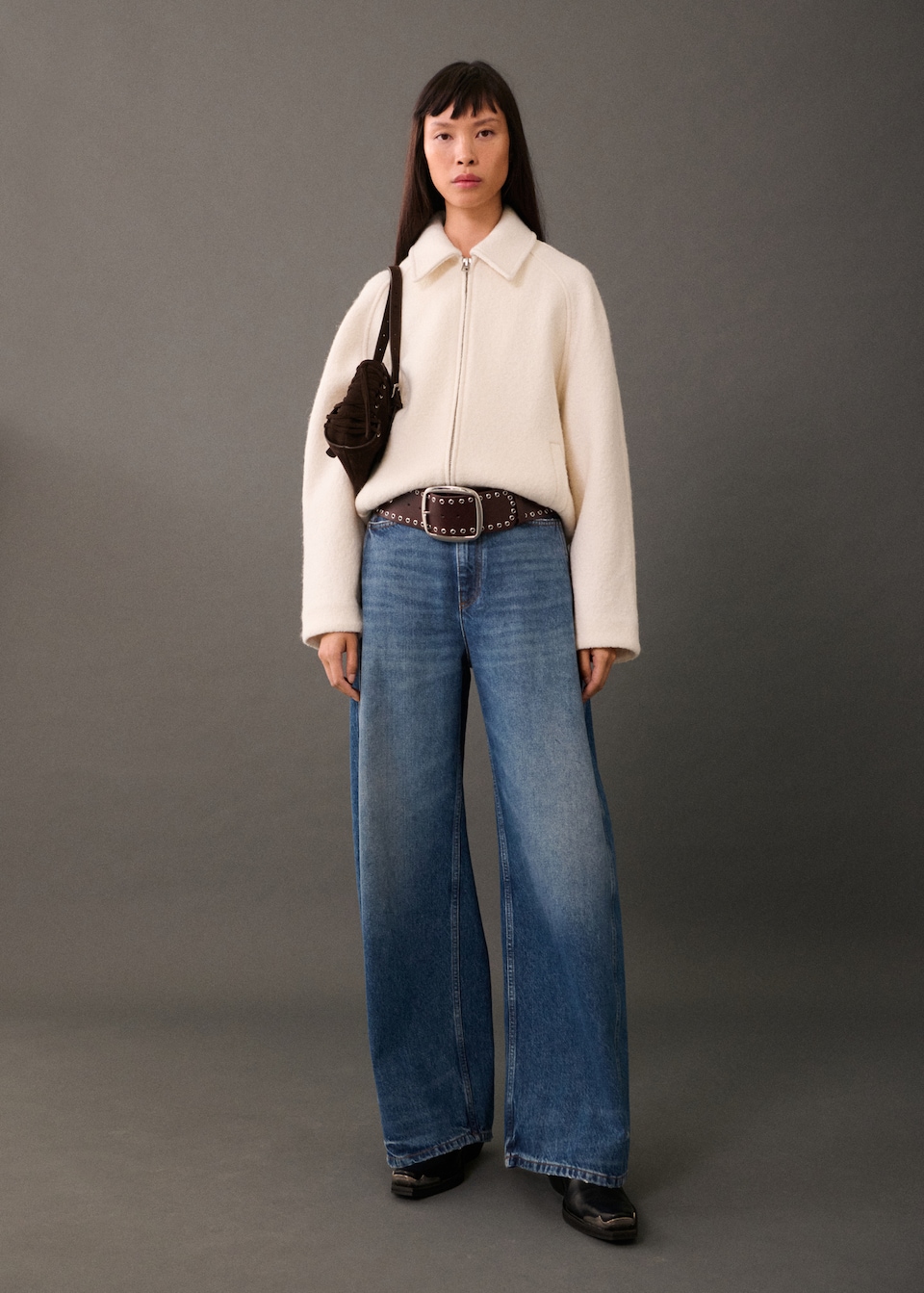 mango cream Pocketed wool-blend jacket