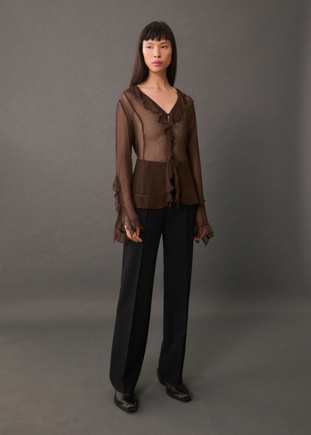 Semi transparent ruffled blouse Women MANGO USA