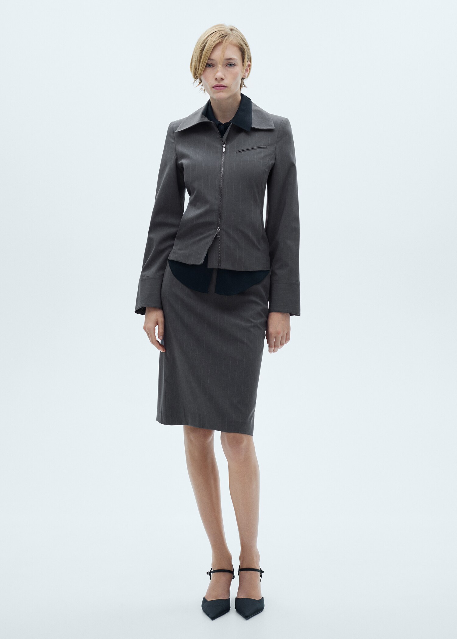 Striped jacket with double zip - General plane