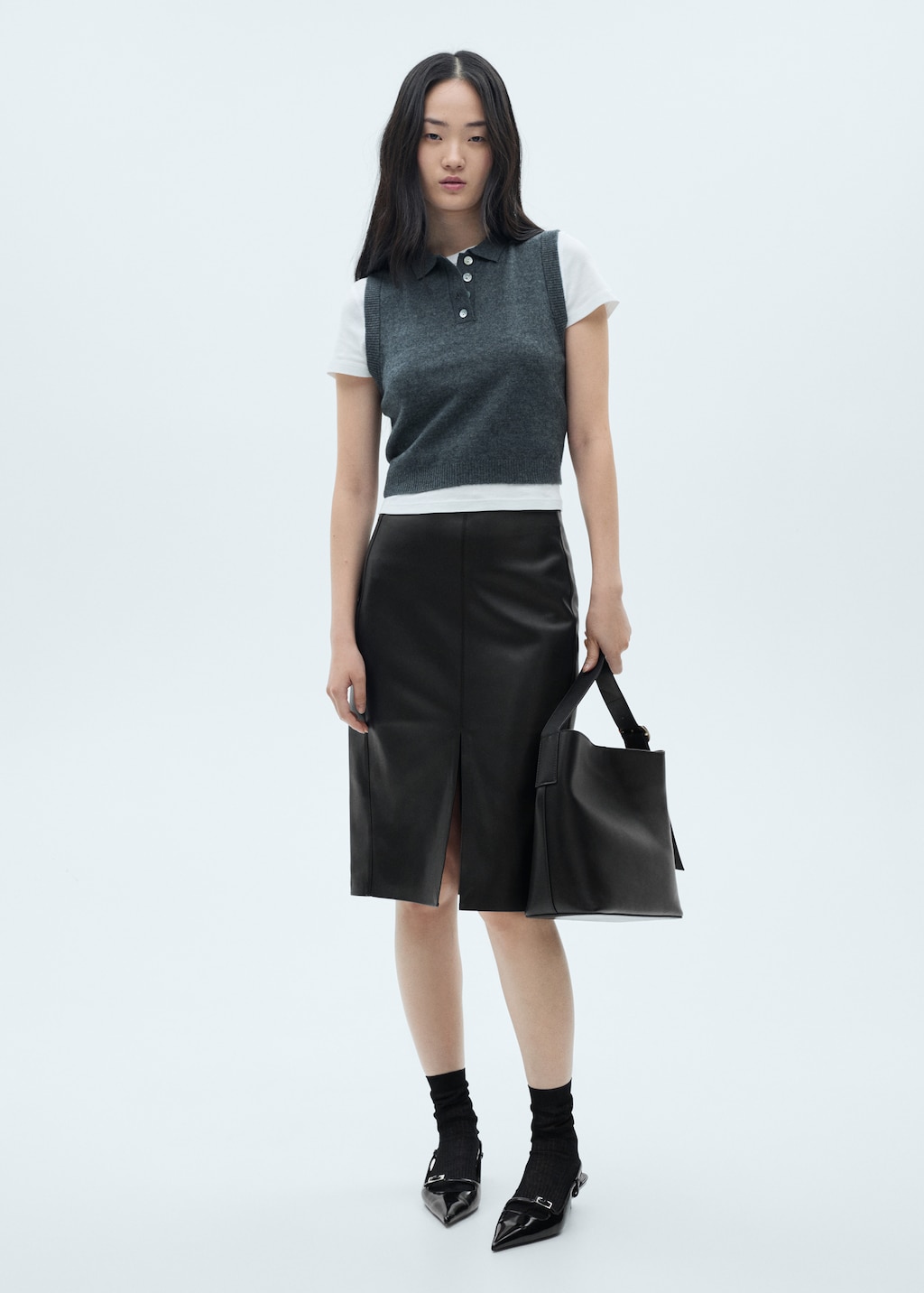 Mango black leather pencil skirt 2025
