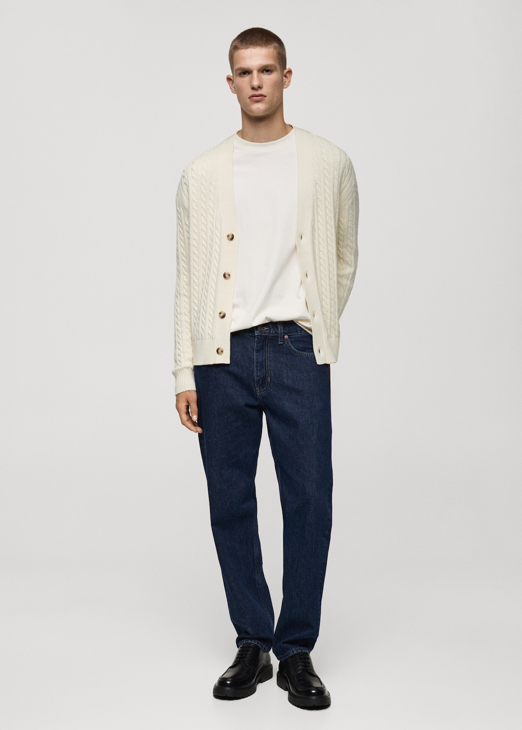 Chunky-knit cotton-blend braided cardigan with buttons