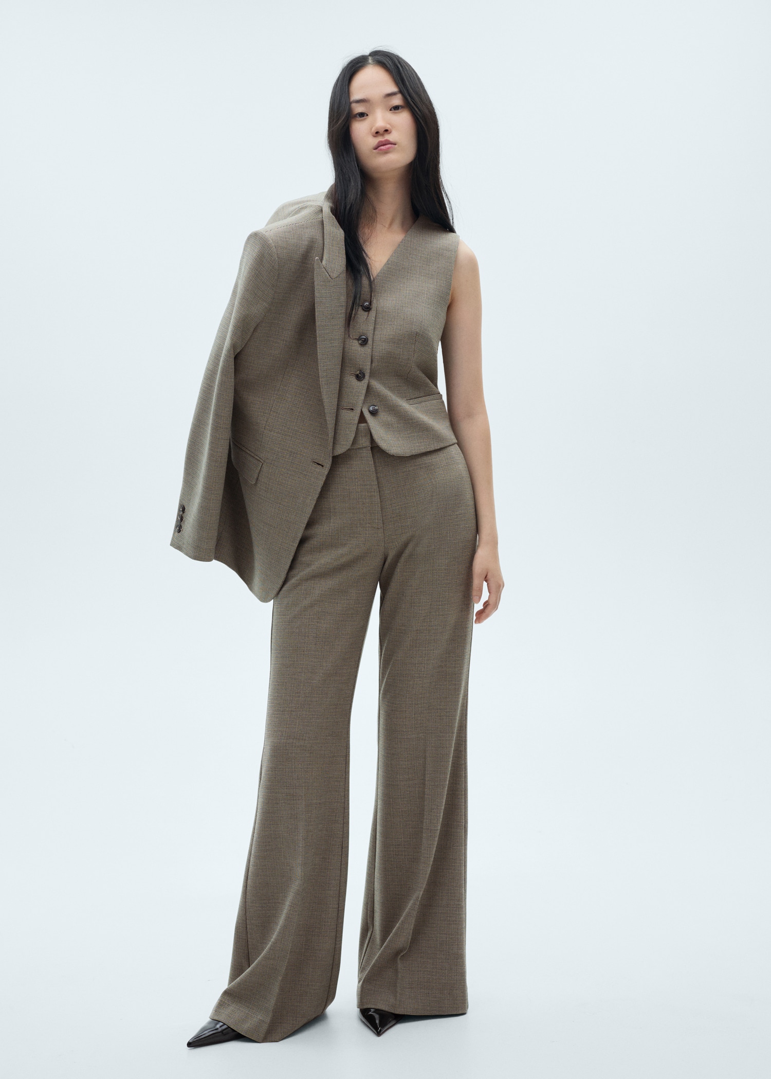 Prendas Chaleco Mujer Pata De Gallo Chaleco Traje Micro Pata De