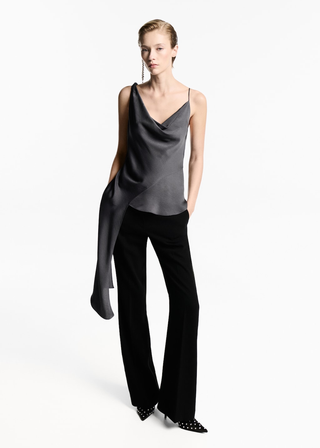 Mango Asymmetrical top with draped neckline thumbnail