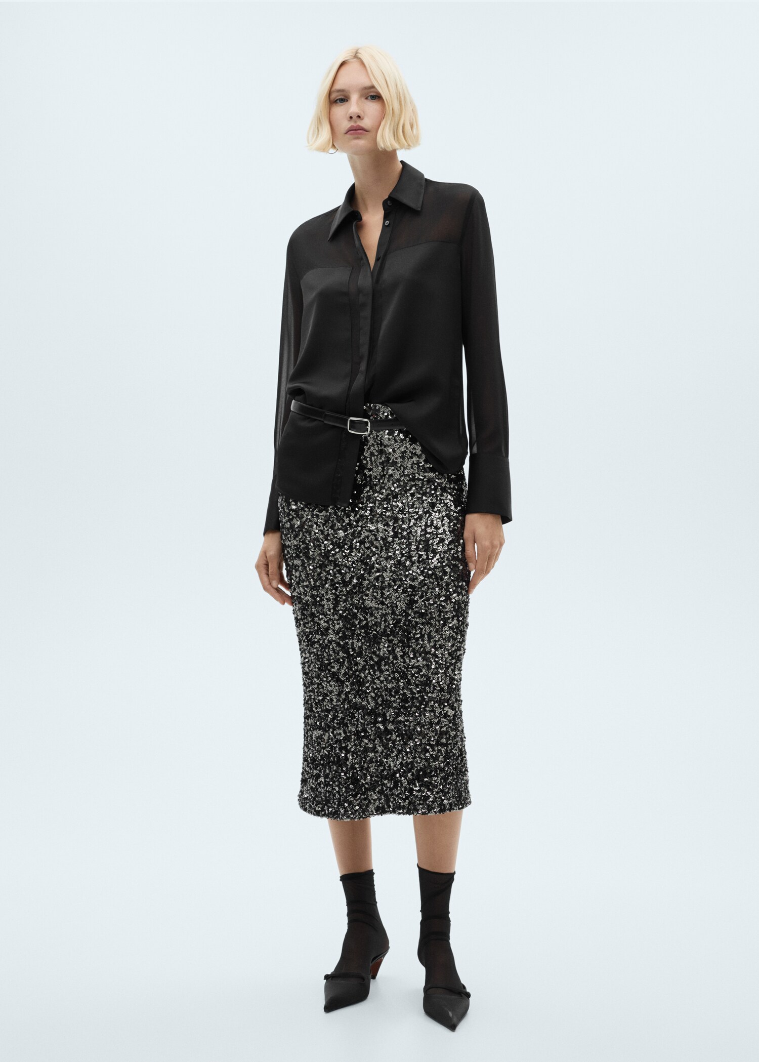 Chiffon shirt with satin panels - General plane