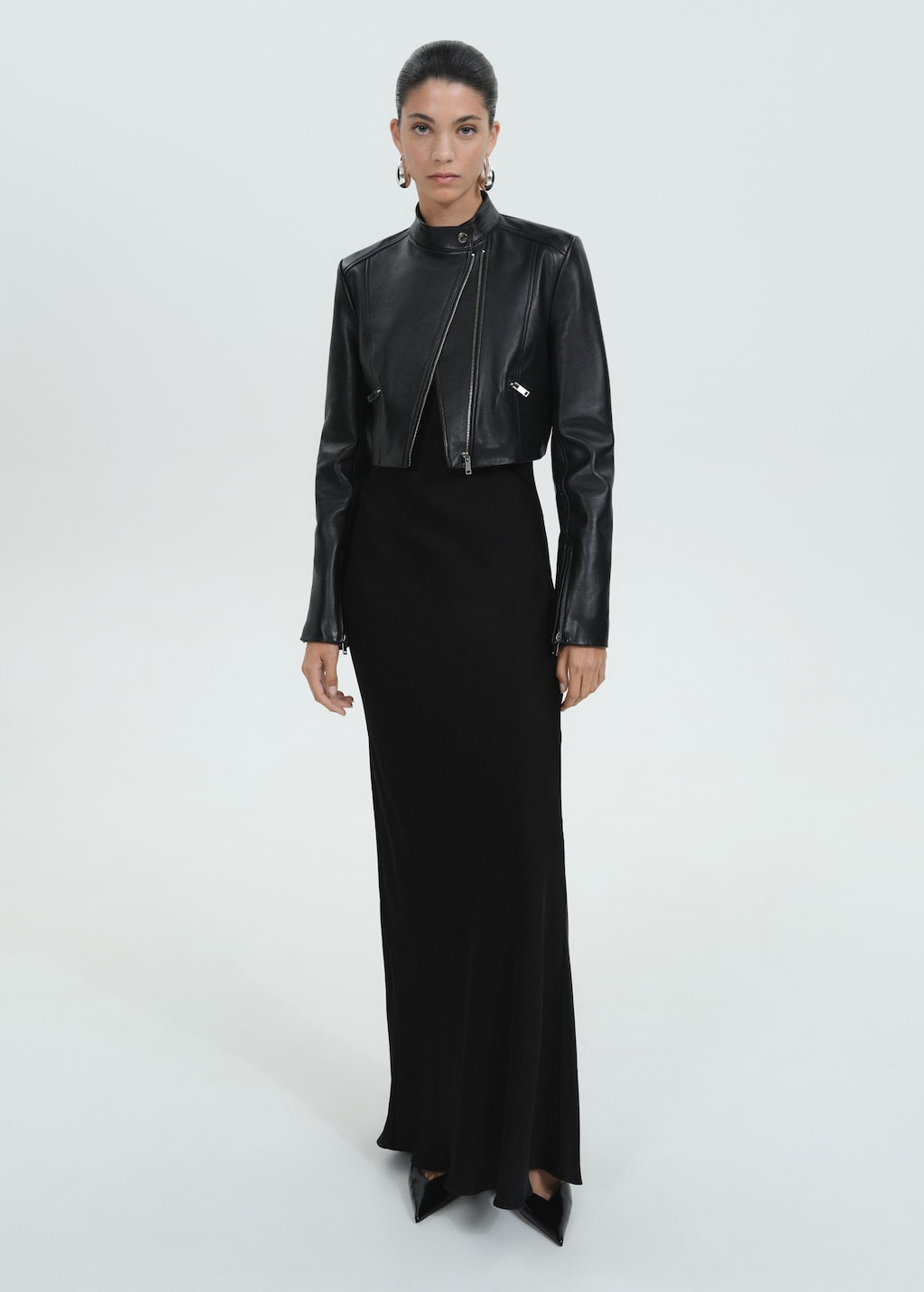 Mango Cropped leather biker jacket thumbnail