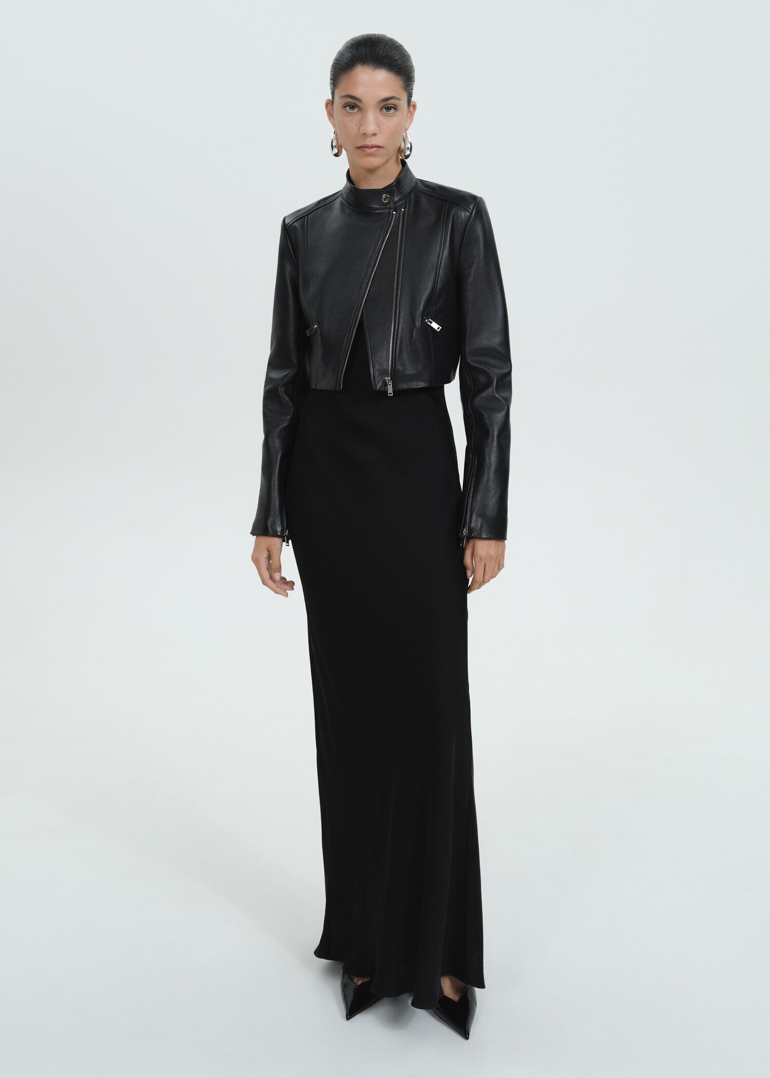 Cropped leather biker jacket - General plane