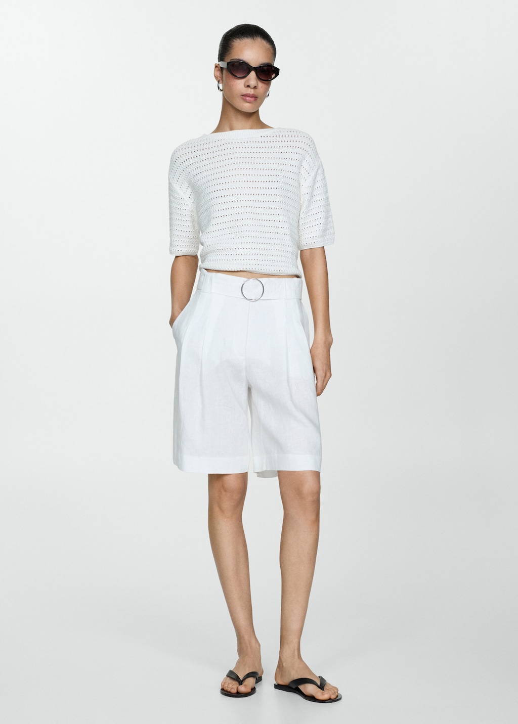 Mango Bermudashorts aus 100 % Leinen mit Gürtel