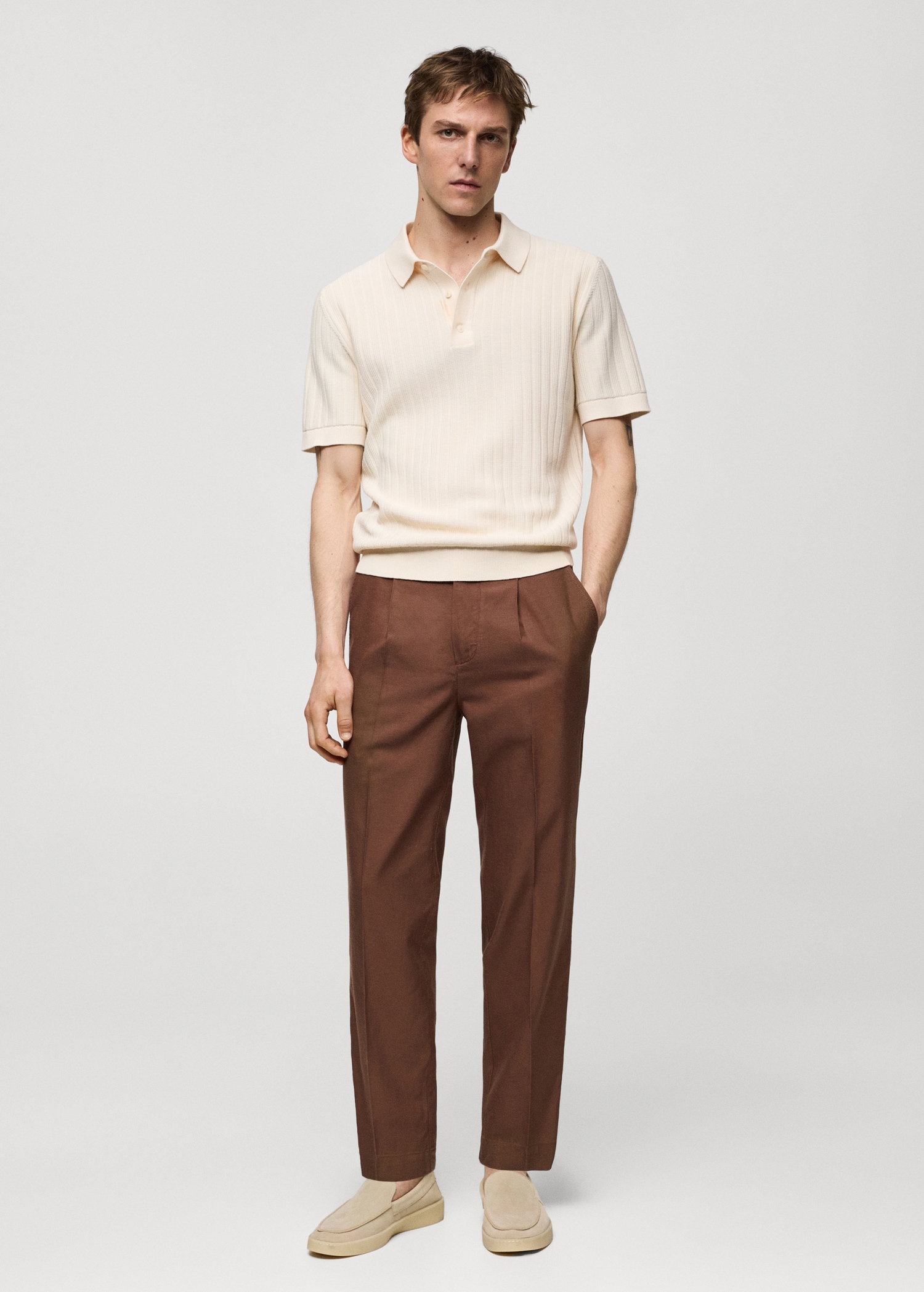 Cotton lyocell pleated pants - General plane