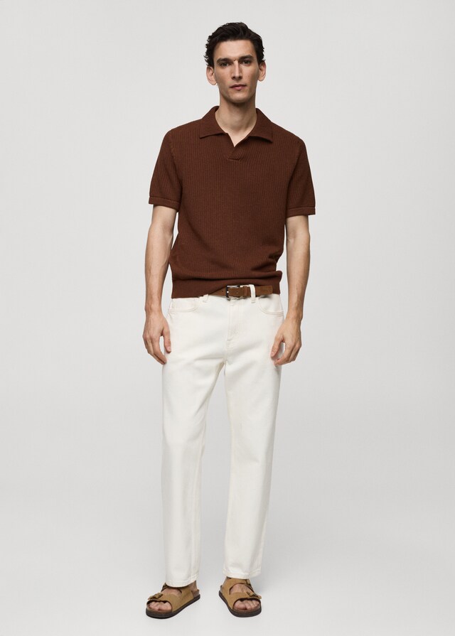 Ribbed knit polo shirt