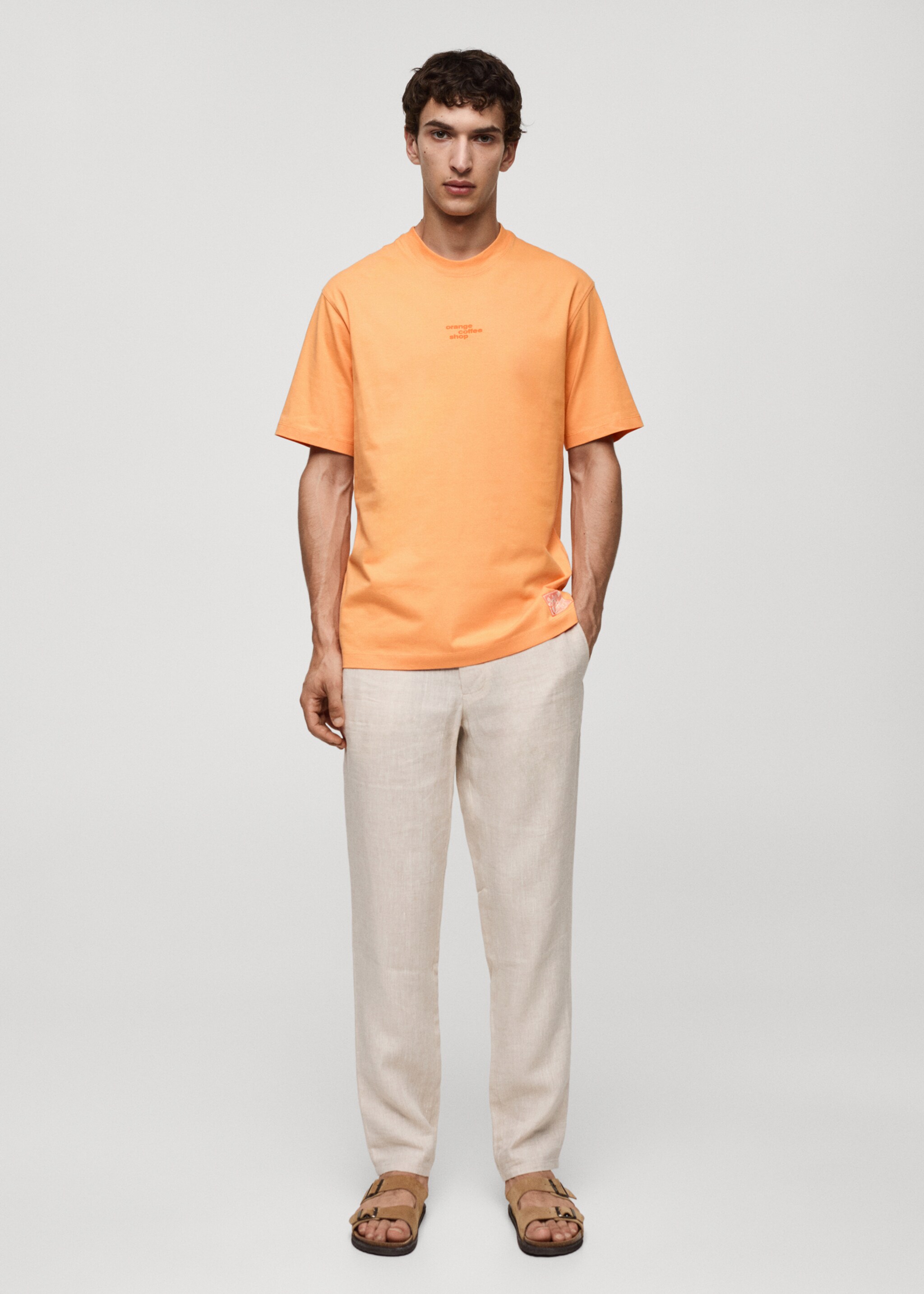 Camiseta 100% algodón estampado - Plano general, Naranja. Ref: 77070588-00.
