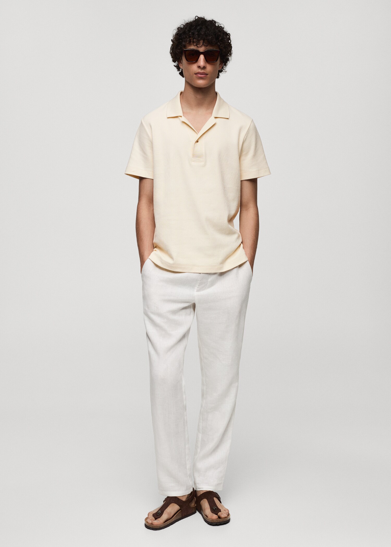 Regular-fit textured cotton polo shirt - General plane