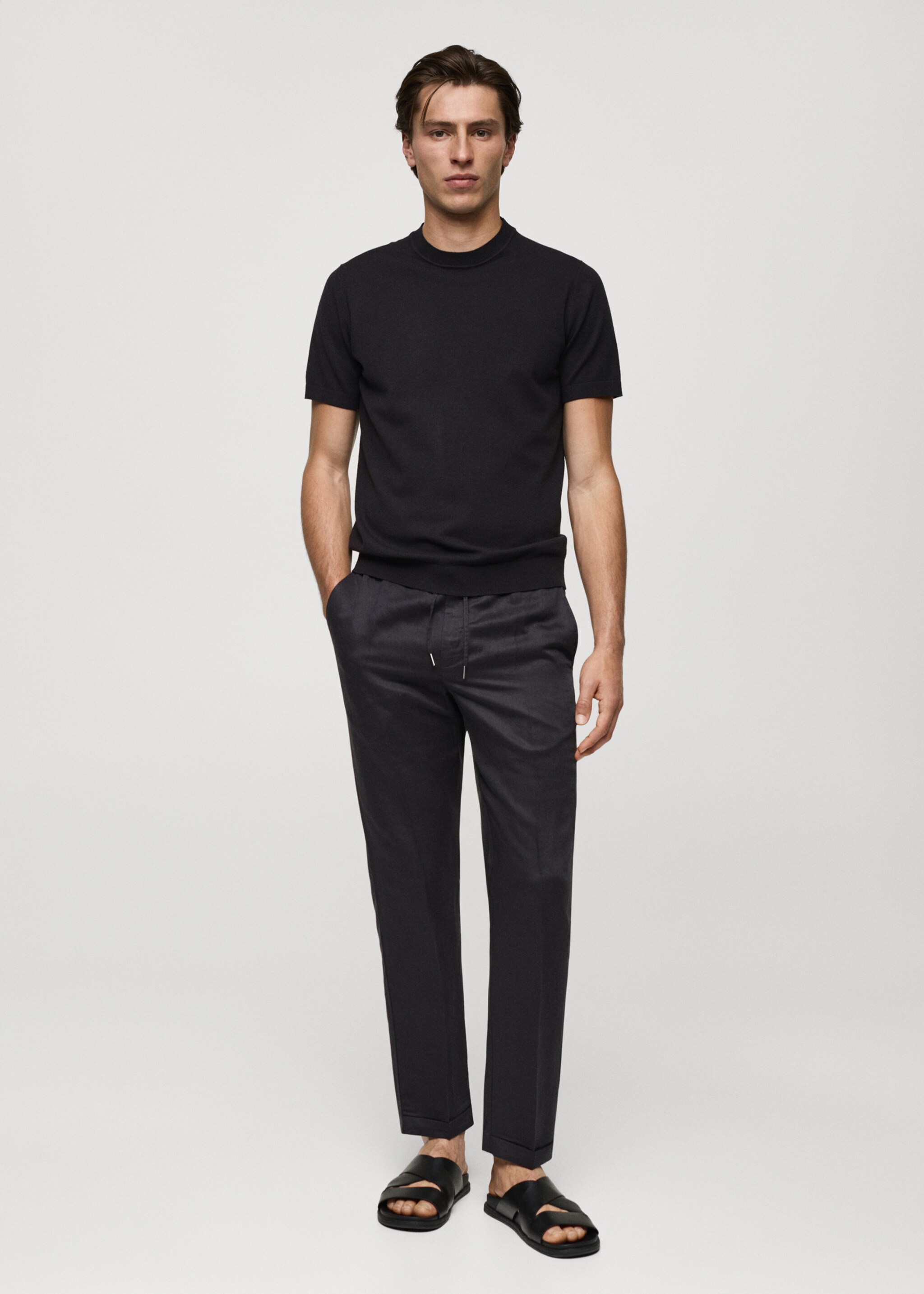 Tencel™ linen trousers with drawstring - General plane
