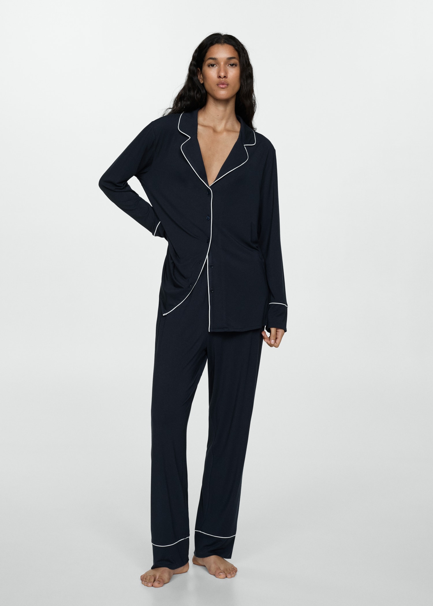 Two-piece pyjamas with piping MANGO China - Main Image