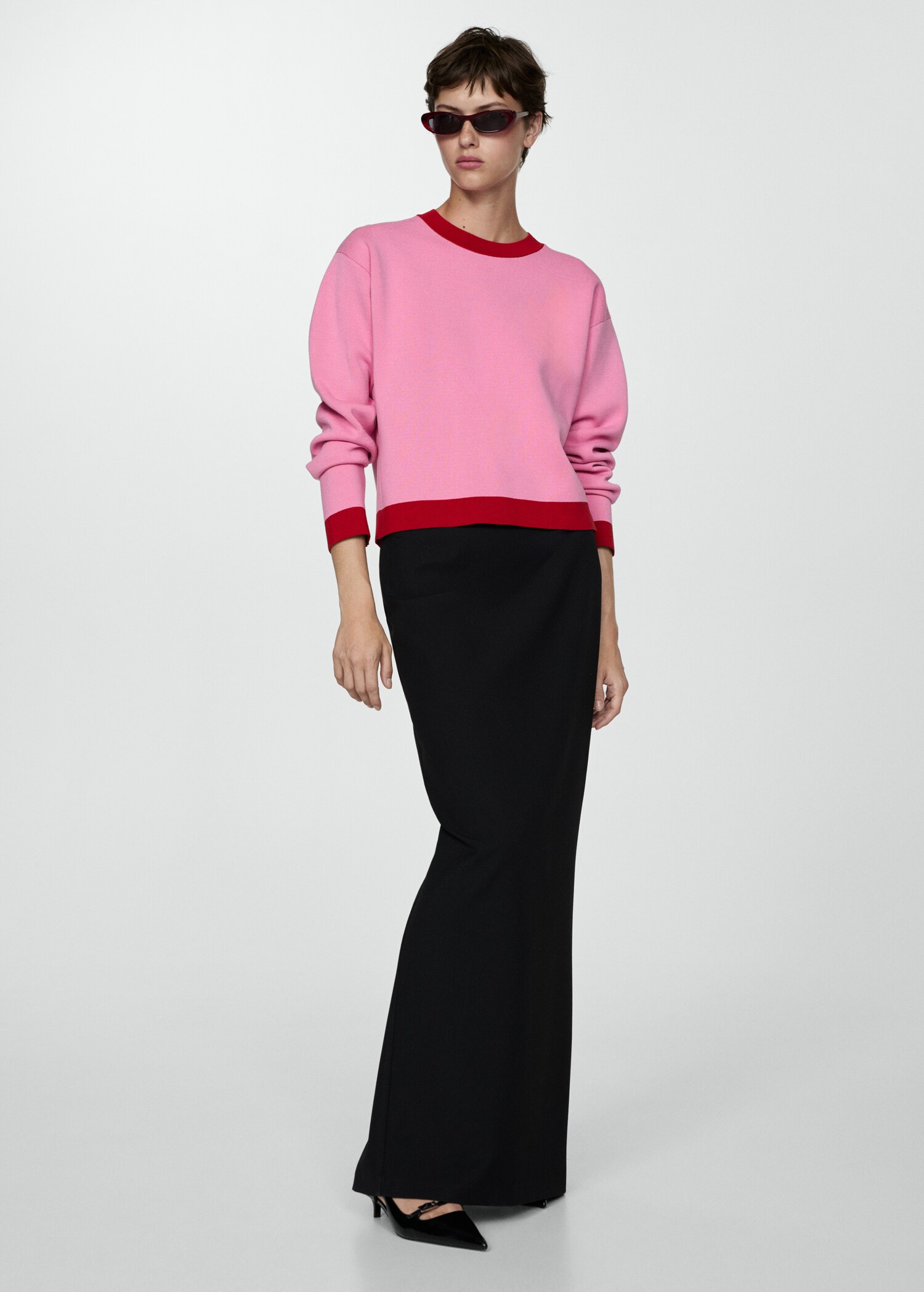 Contrast trim sweater - General plane