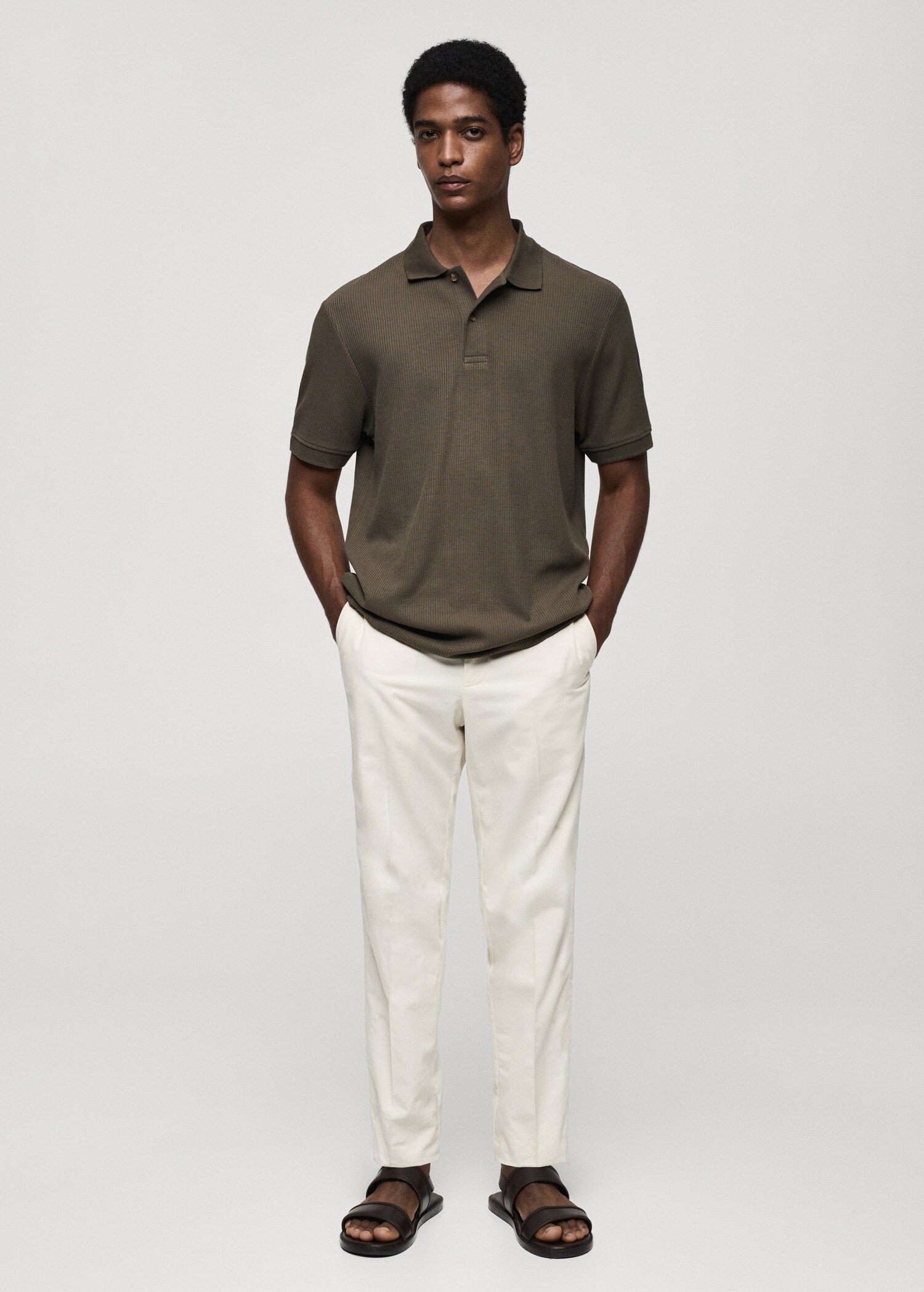 Ribbed cotton knitted polo shirt - General plane