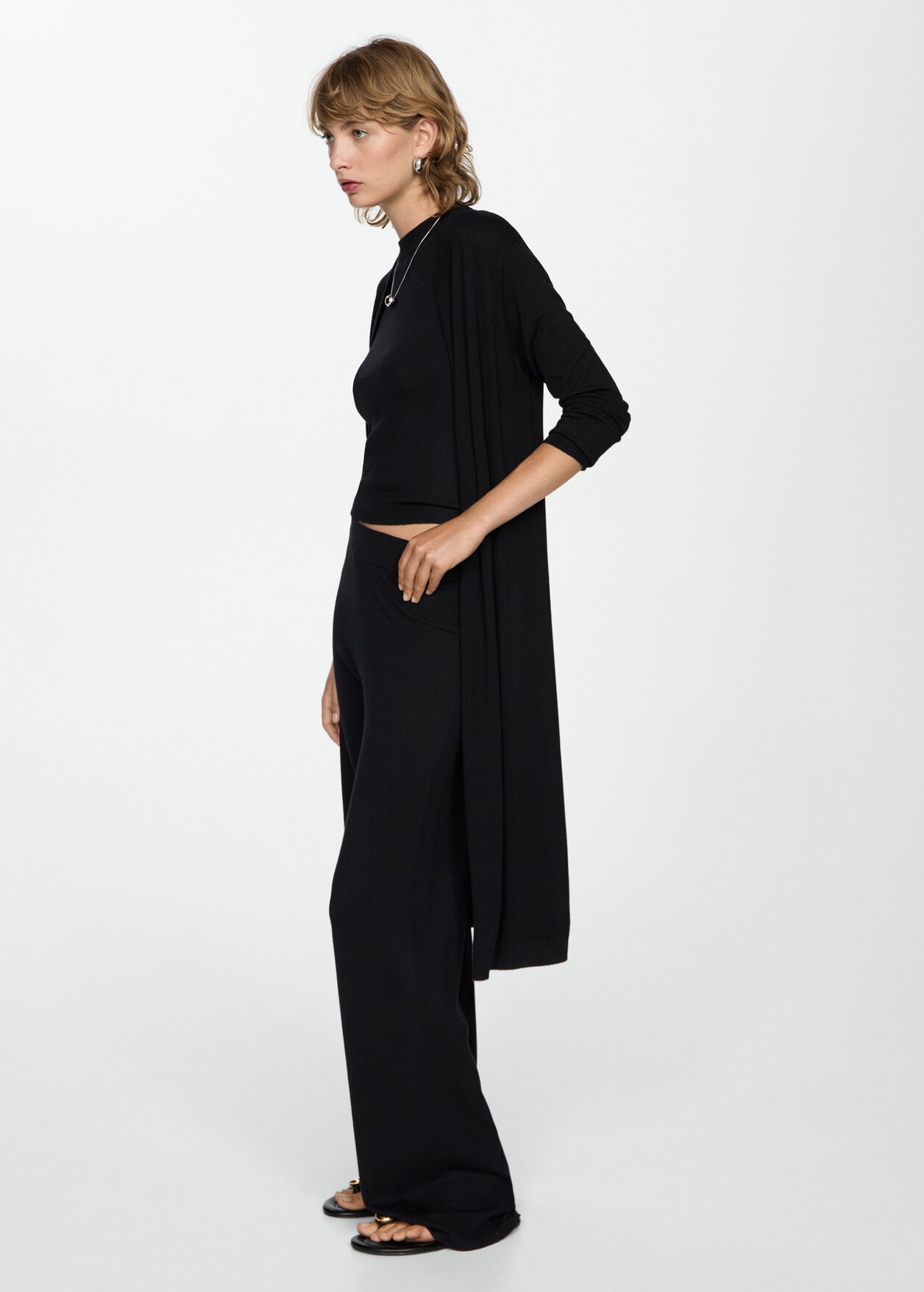 Fine Knit Long Cardigan - Black
