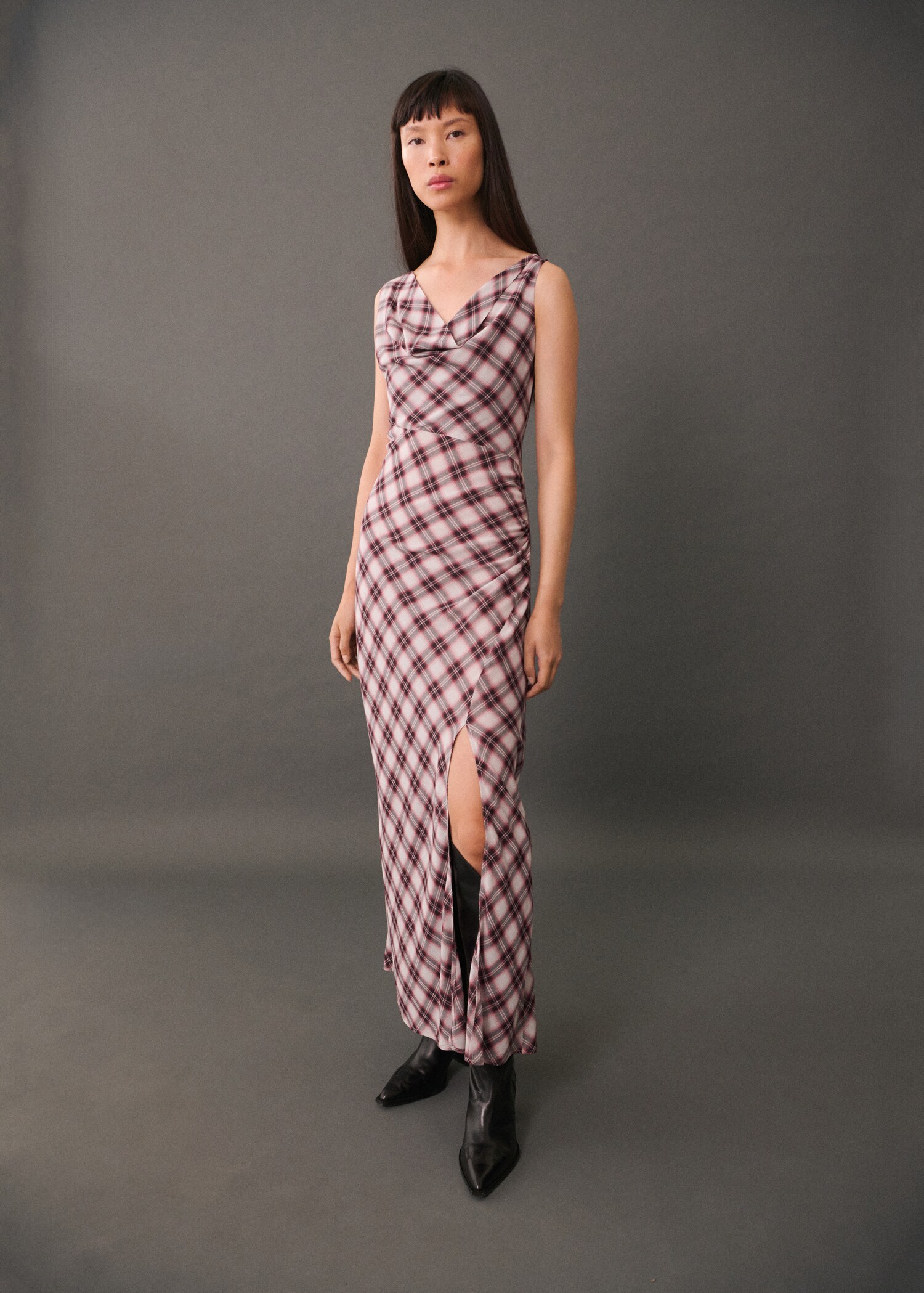 Vestido midi estampado cuadros - Plano general