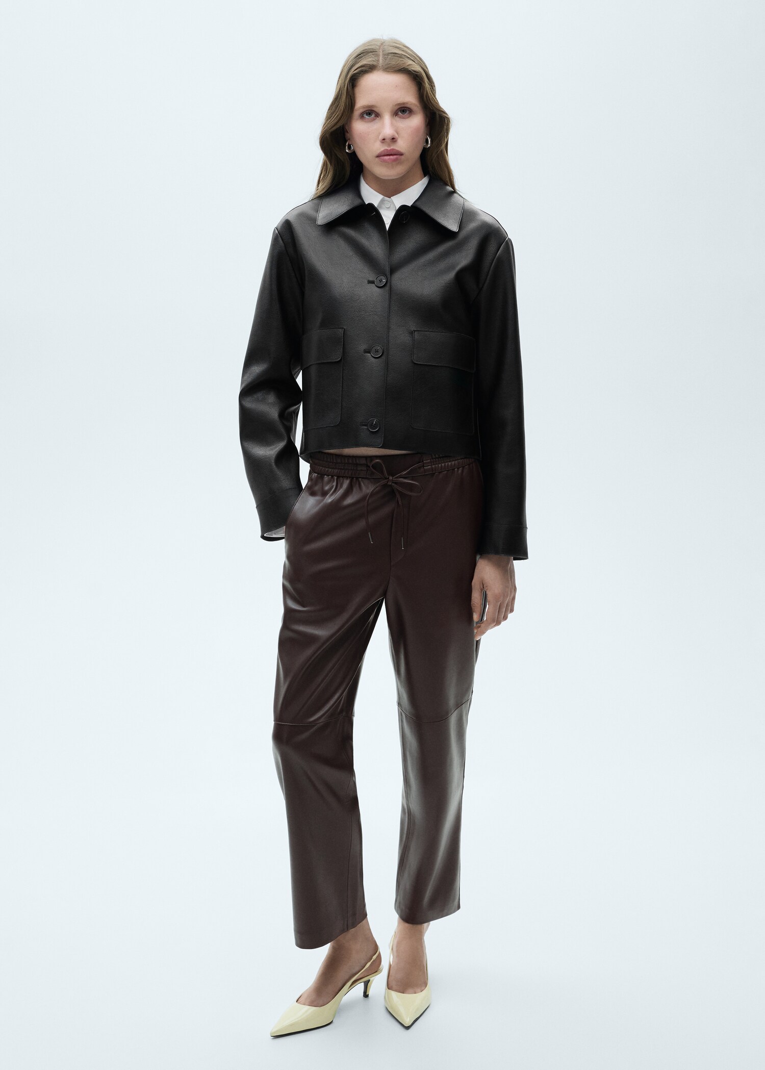 Leather-effect elastic waist trousers - General plane