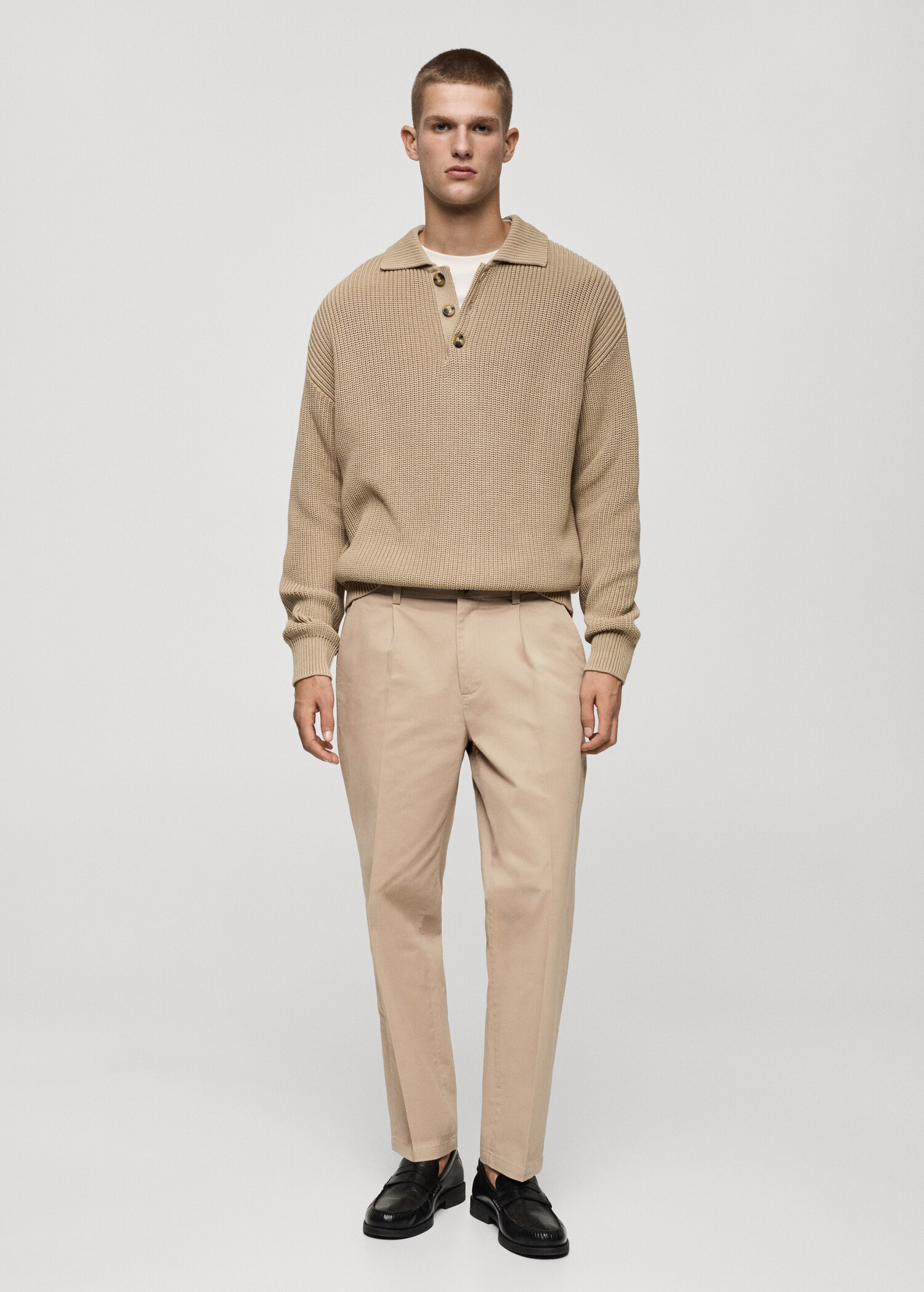 Regular fit pleated cotton trousers - General plane