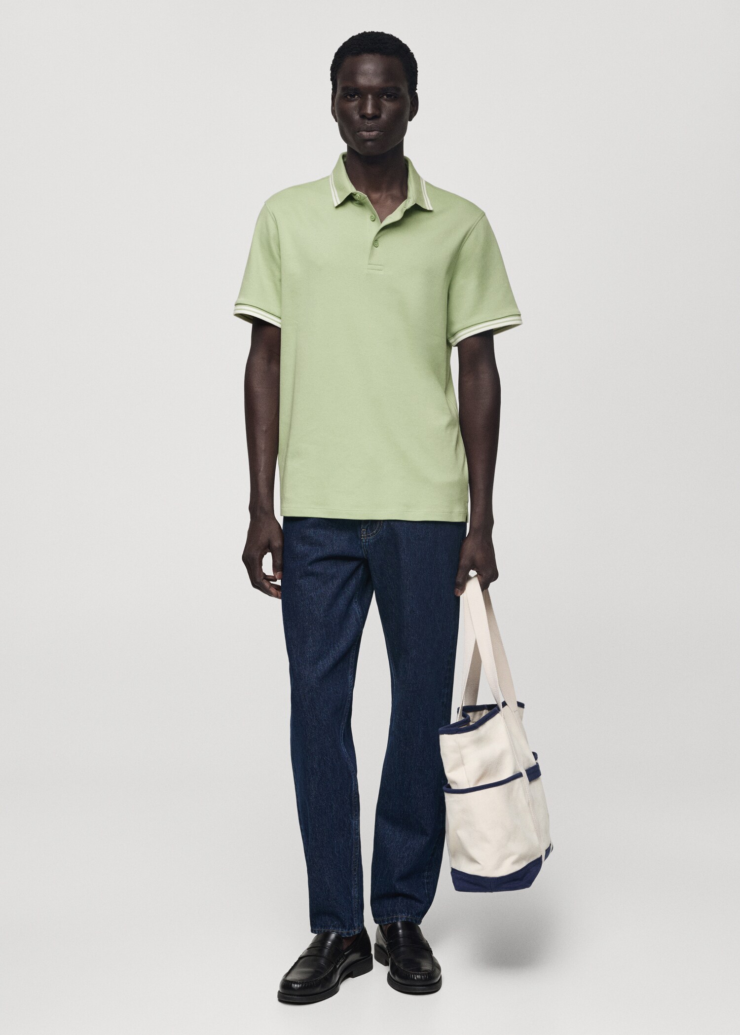 100% cotton polo shirt with contrast piping - General plane