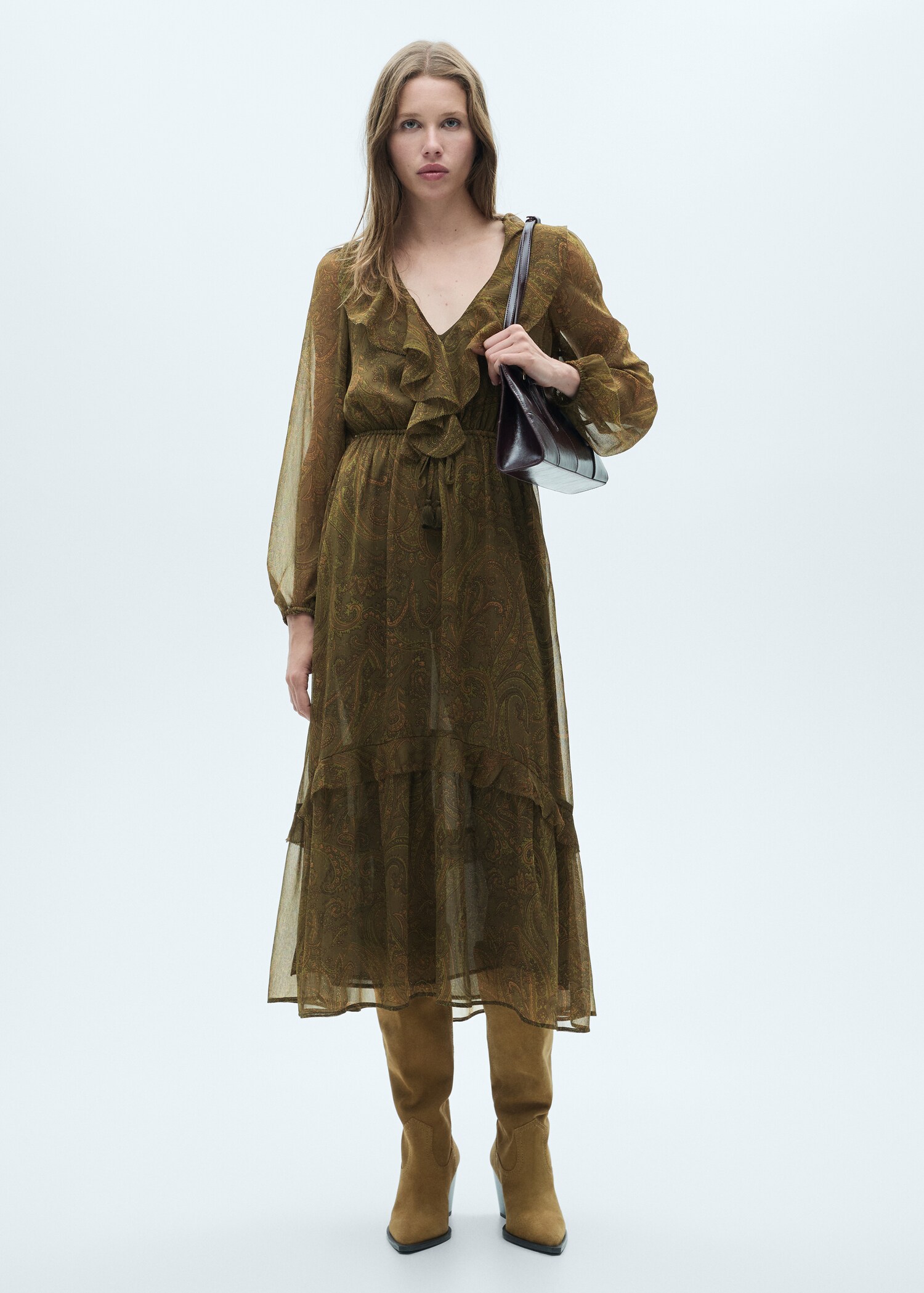 Ruffled paisley-print dress - General plane
