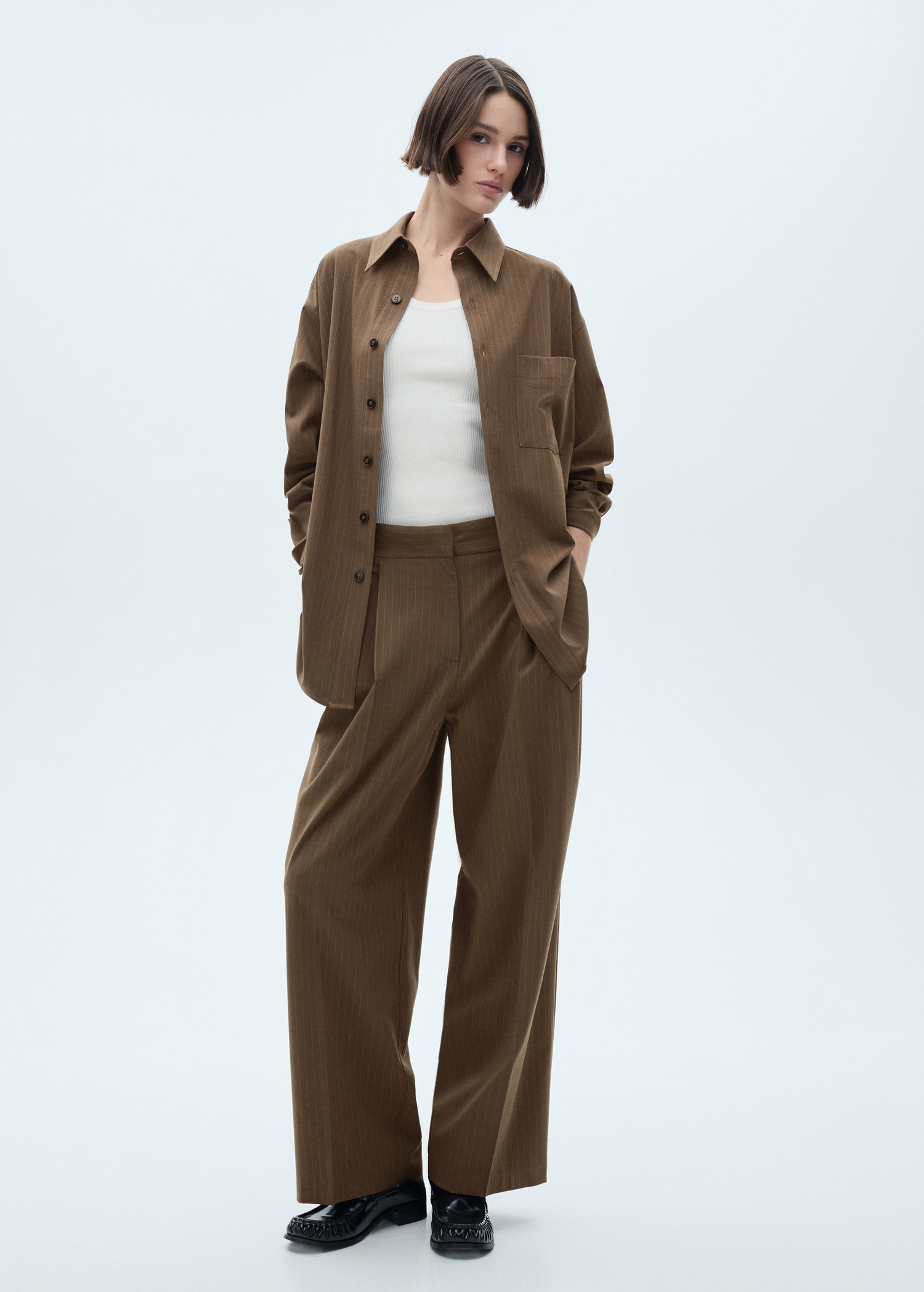 Pinstripe overshirt - Women | MANGO USA