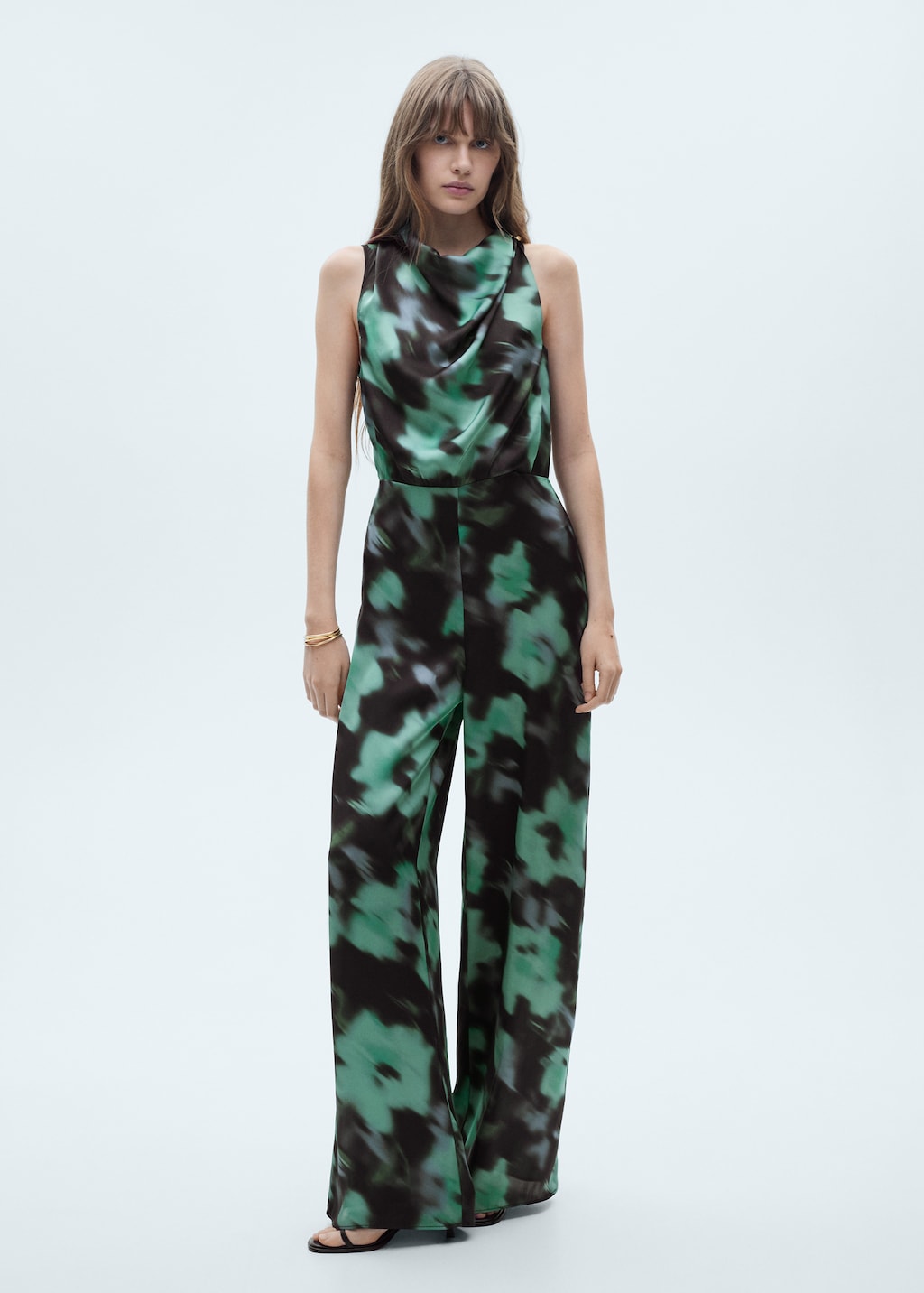 Floral print satin jumpsuit