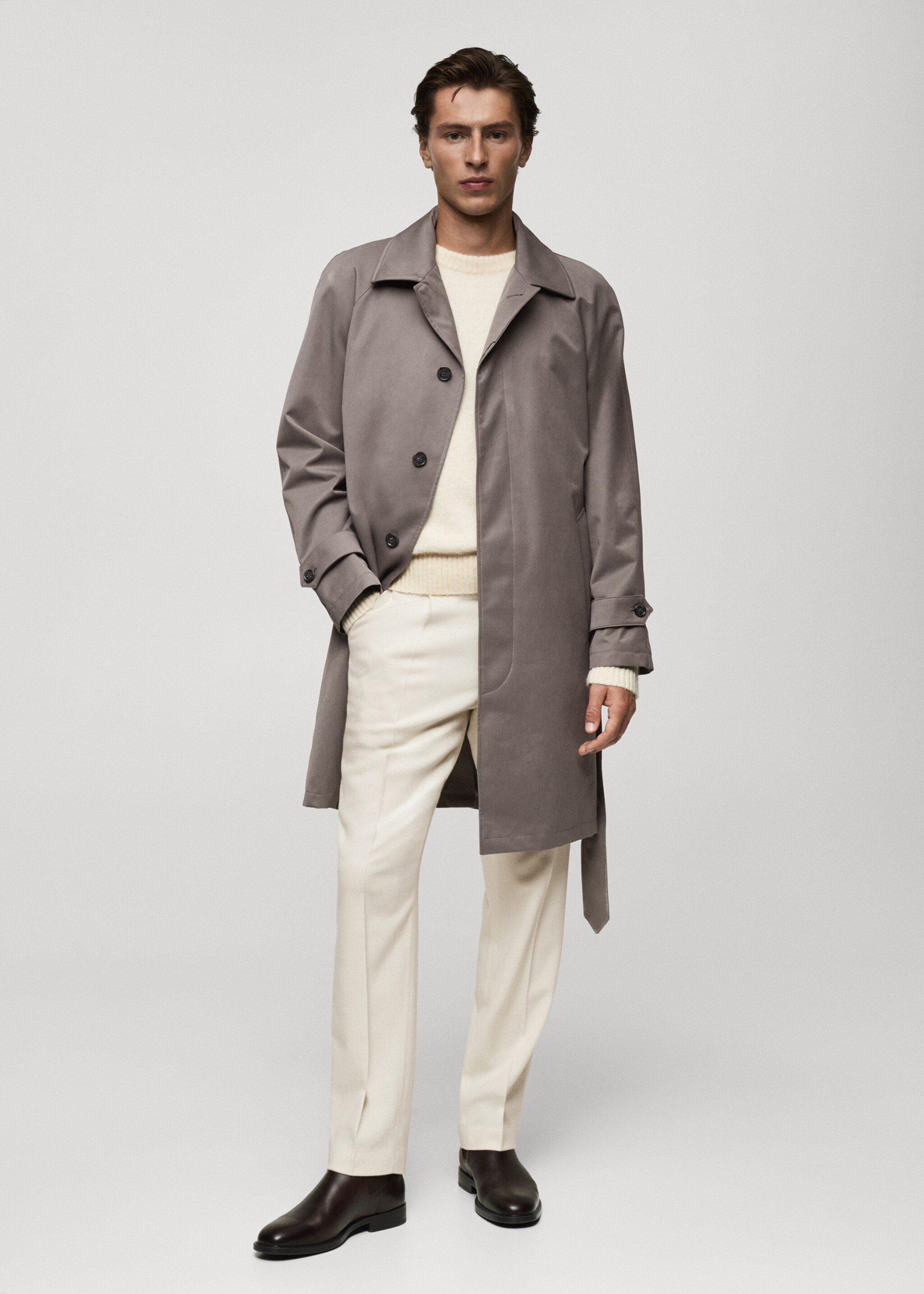 Belted trench coat with brushed finish - General plane