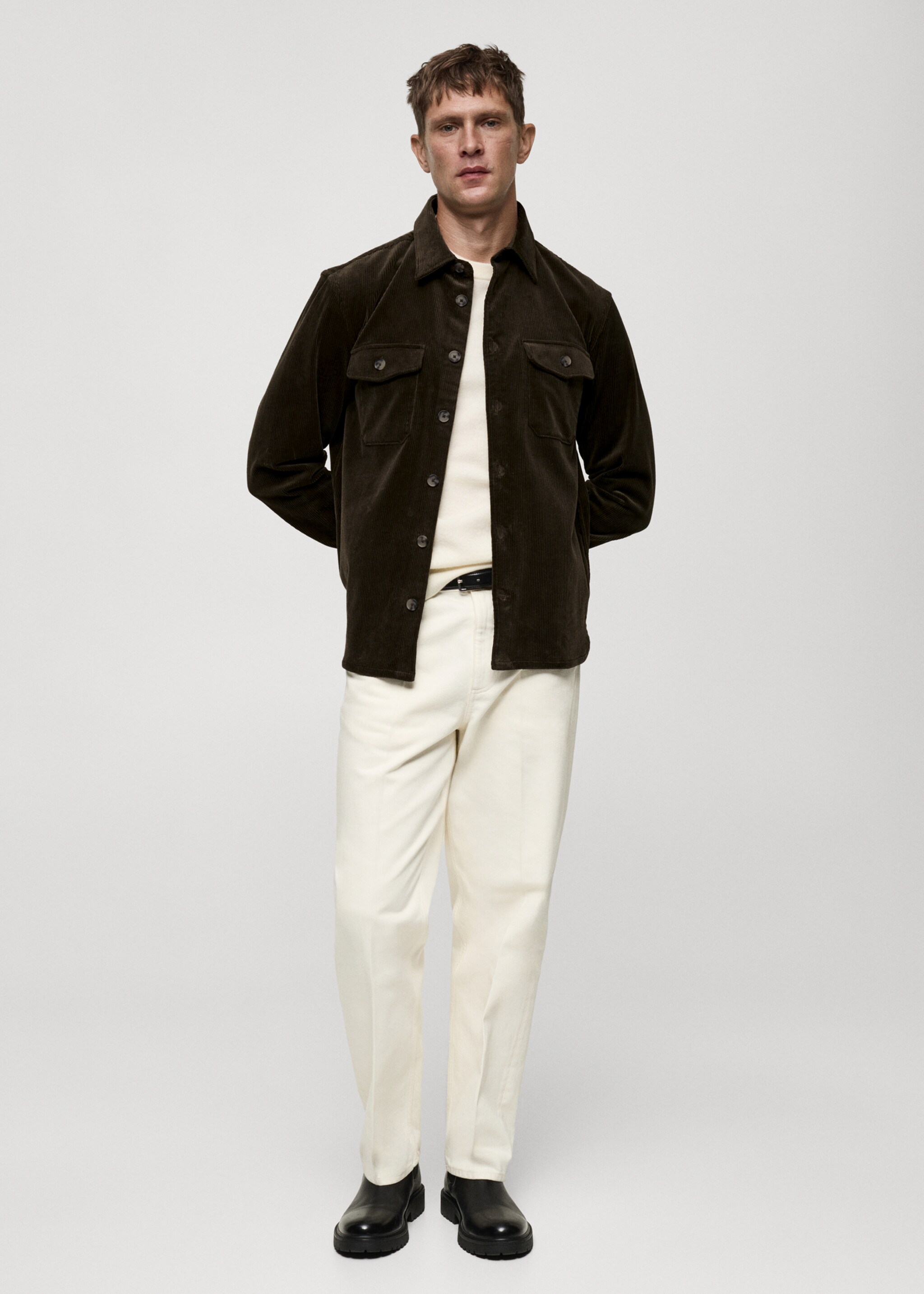 Corduroy overshirt with pockets - General plane, Khaki. Ref: 77077921-00.