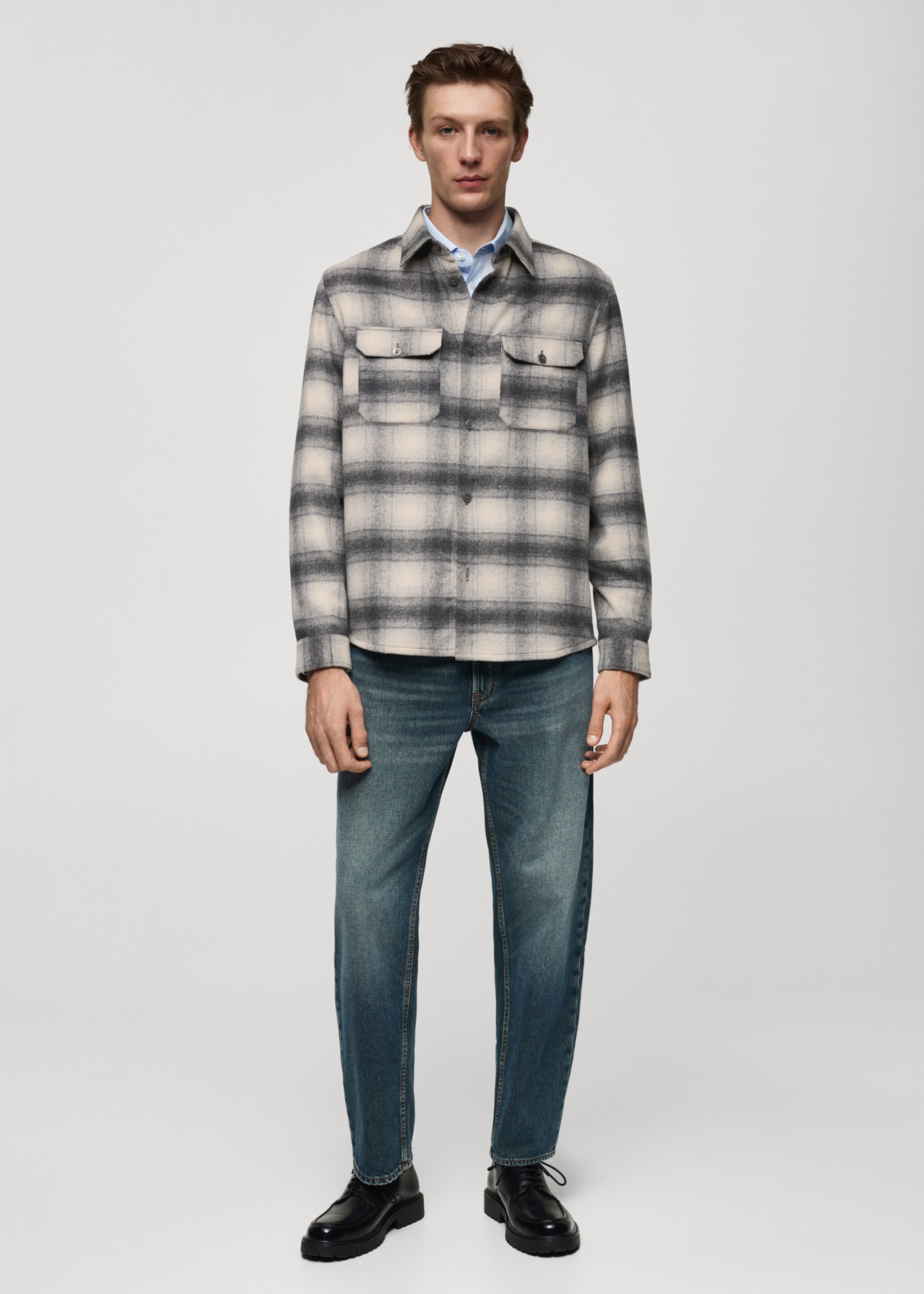 Plaid wool overshirt with pockets - General plane