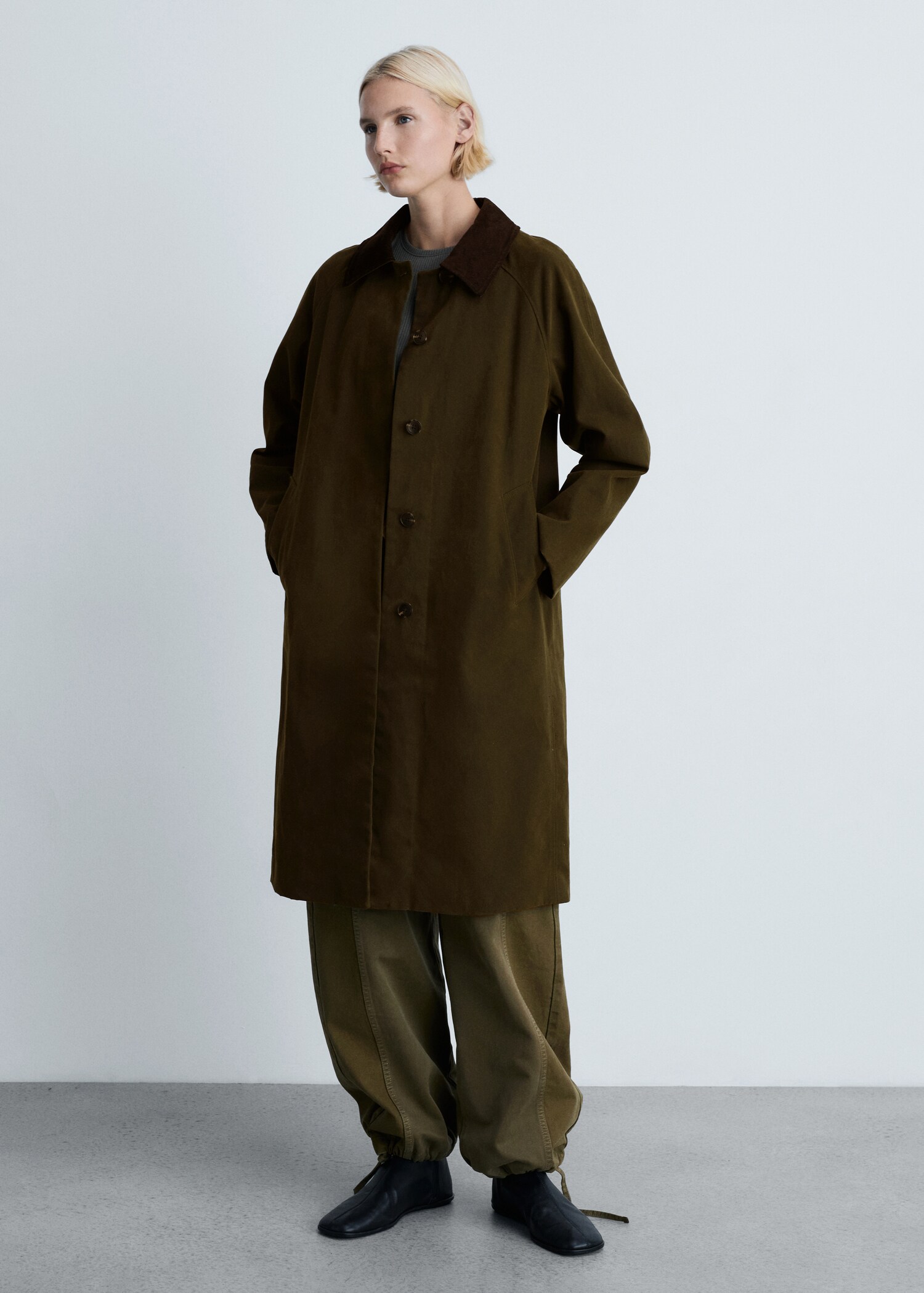 Long corduroy collar parka - General plane