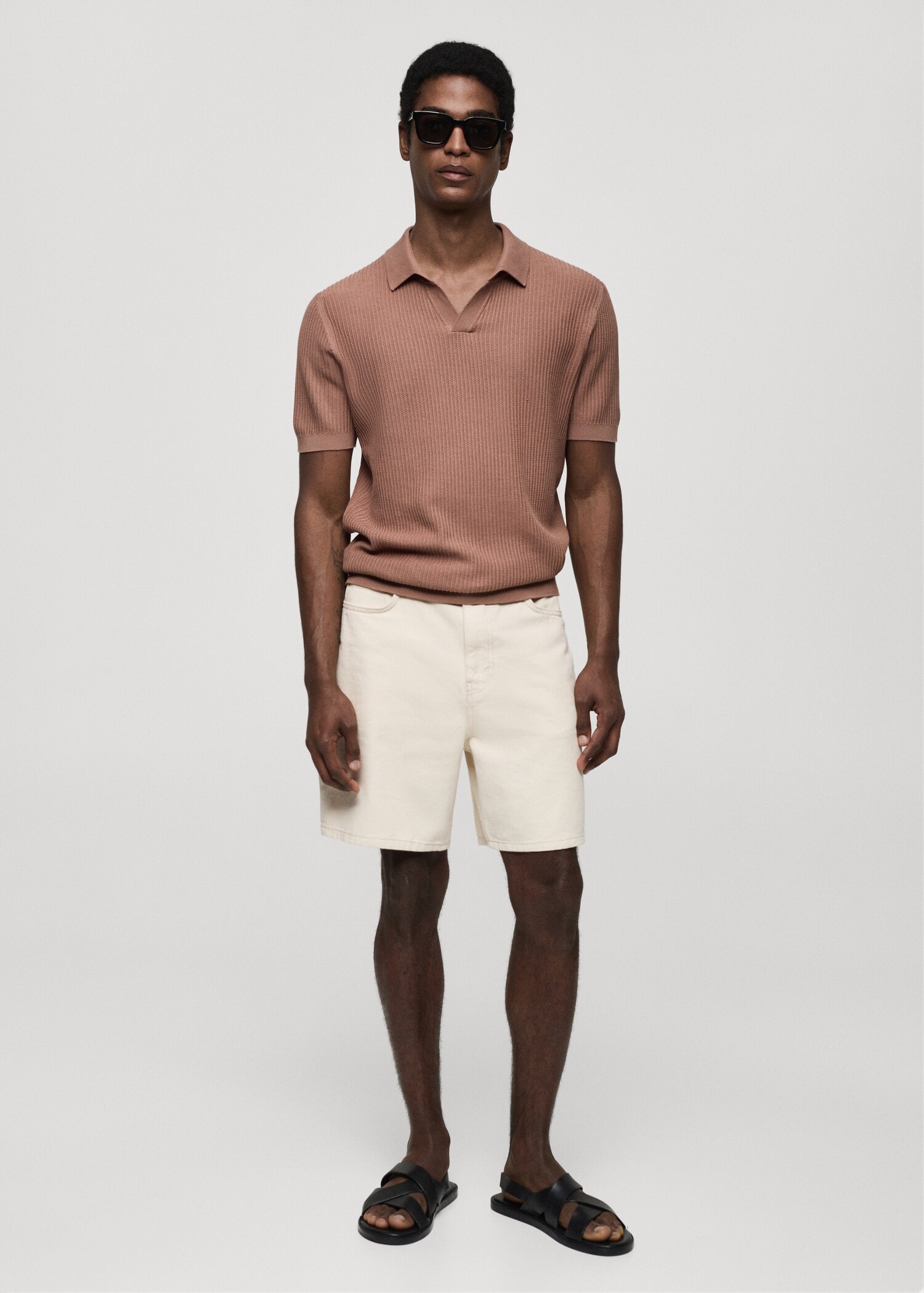 Polo de malha de algodão canelada - Plano geral