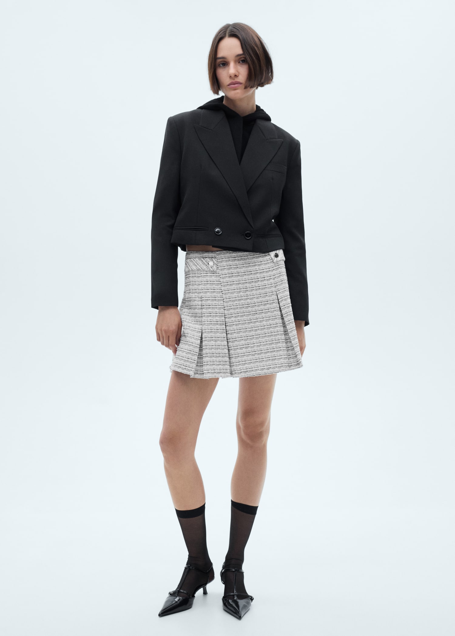Tweed mini-skirt with buttons - General plane