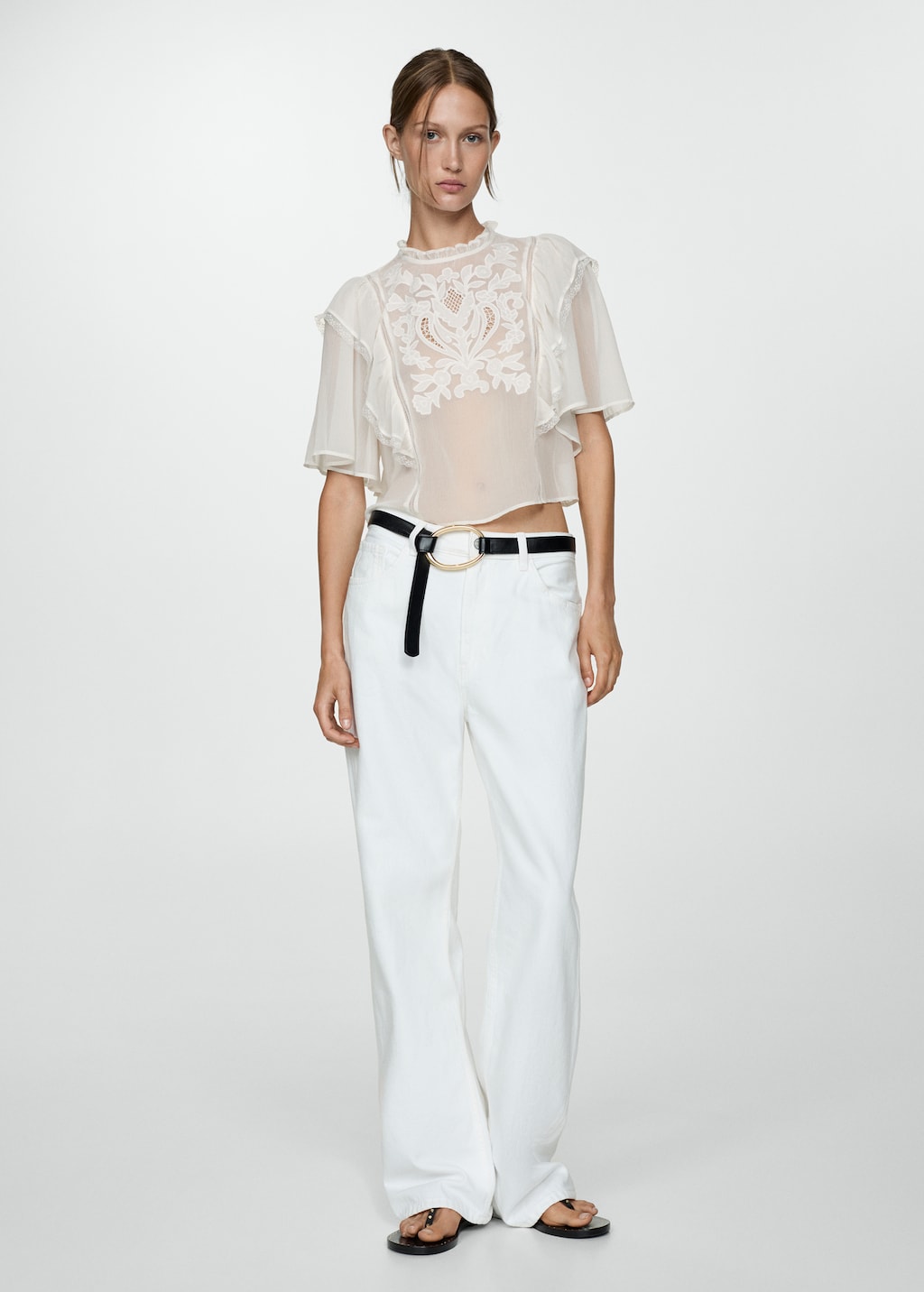 Blusa fluida detalles bordados Mujer MANGO Espana Peninsula y Baleares