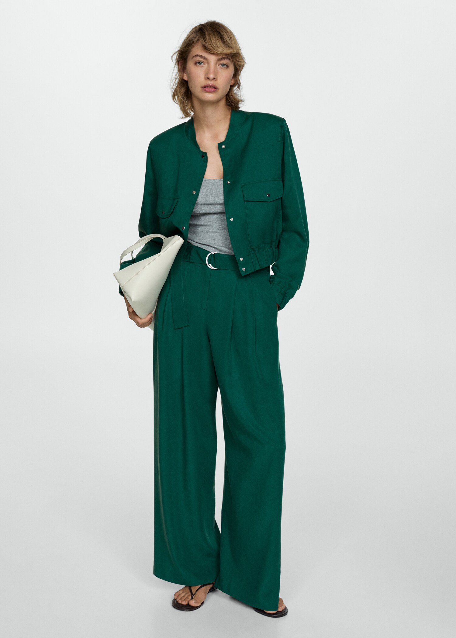 Lyocell trousers with belt - General plane