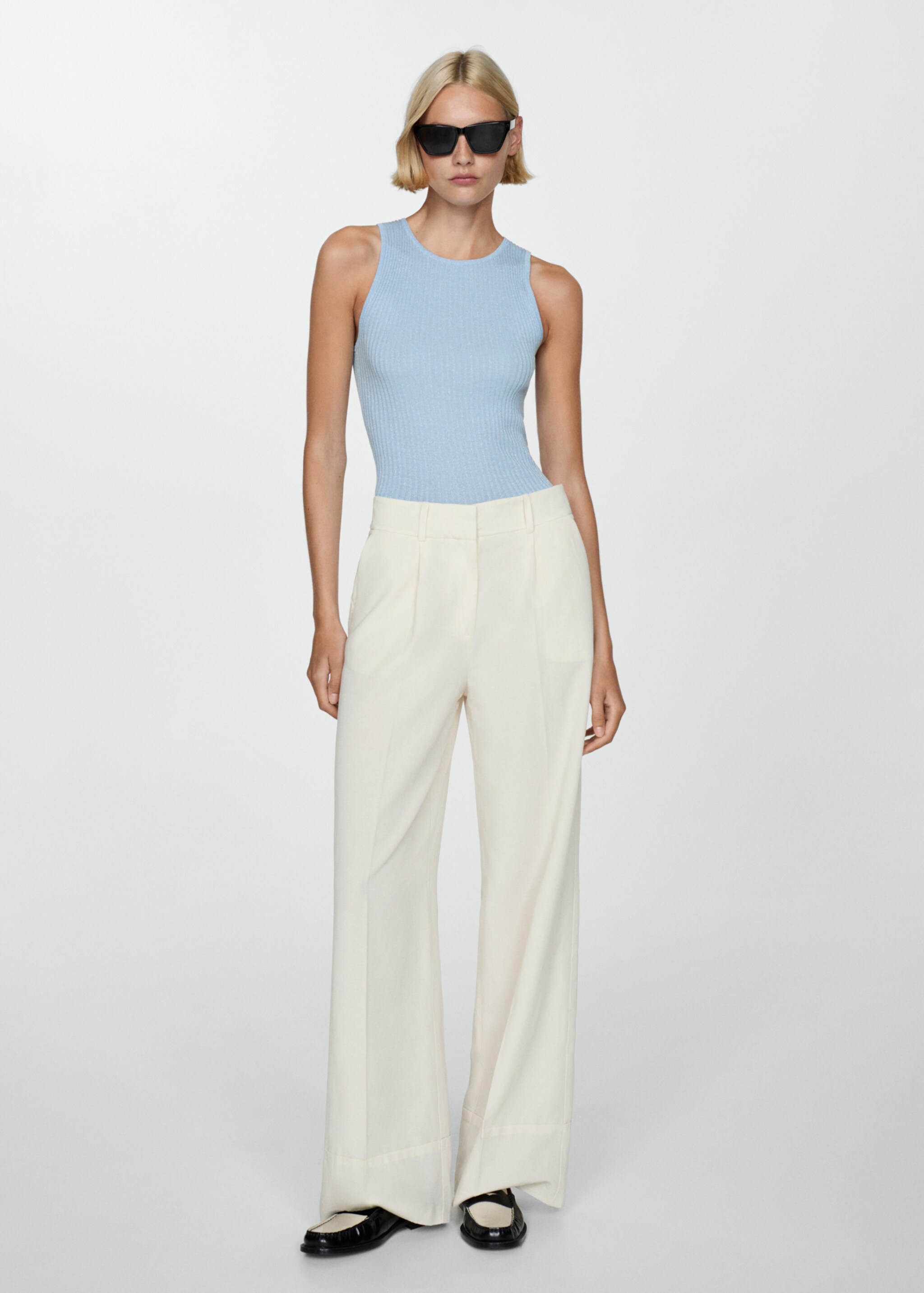 Топ из трикотажа в рубчик - Общий план, Небесно-голубой. Ref: 77084031-00.