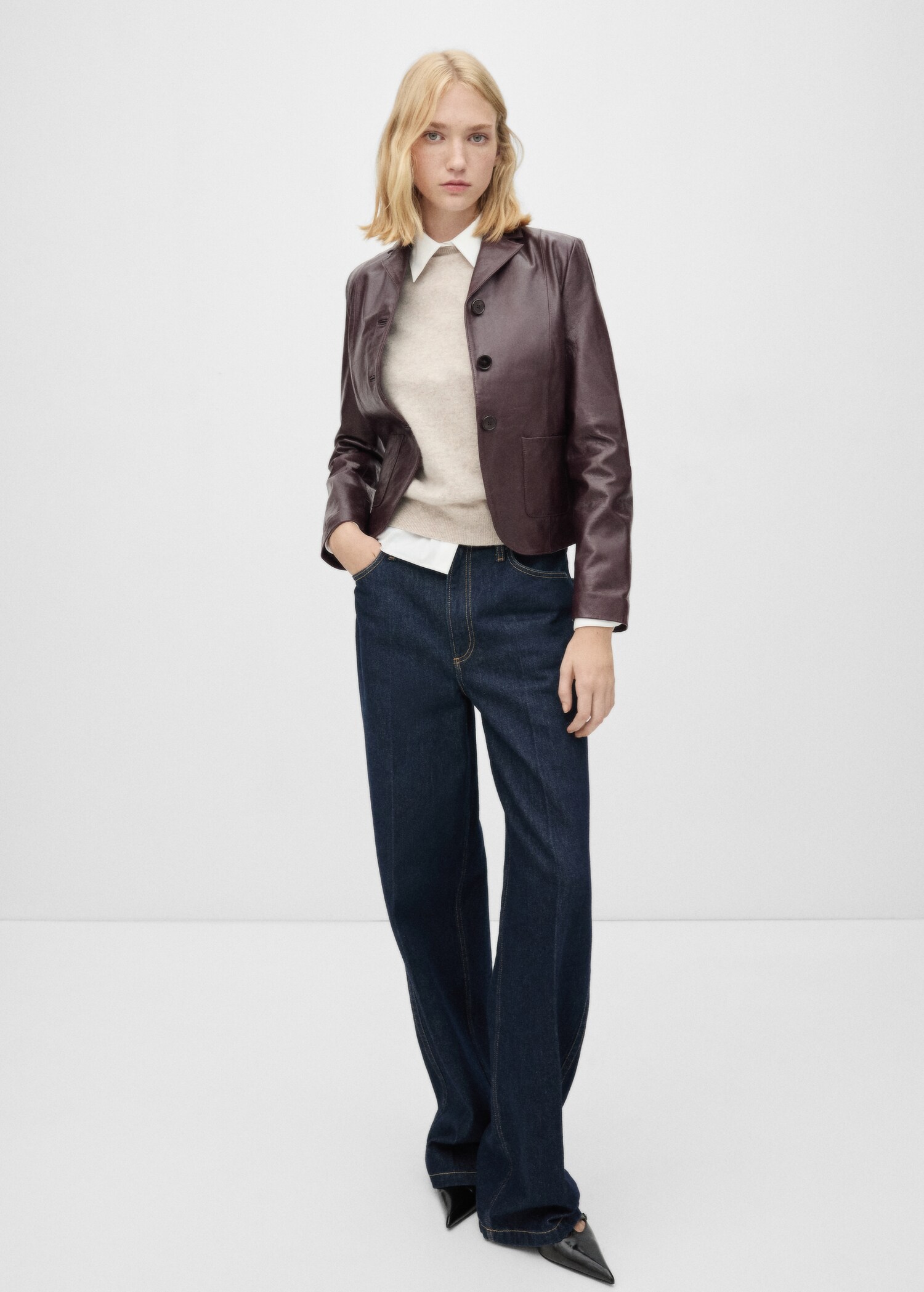 100% leather jacket with pockets - General plane