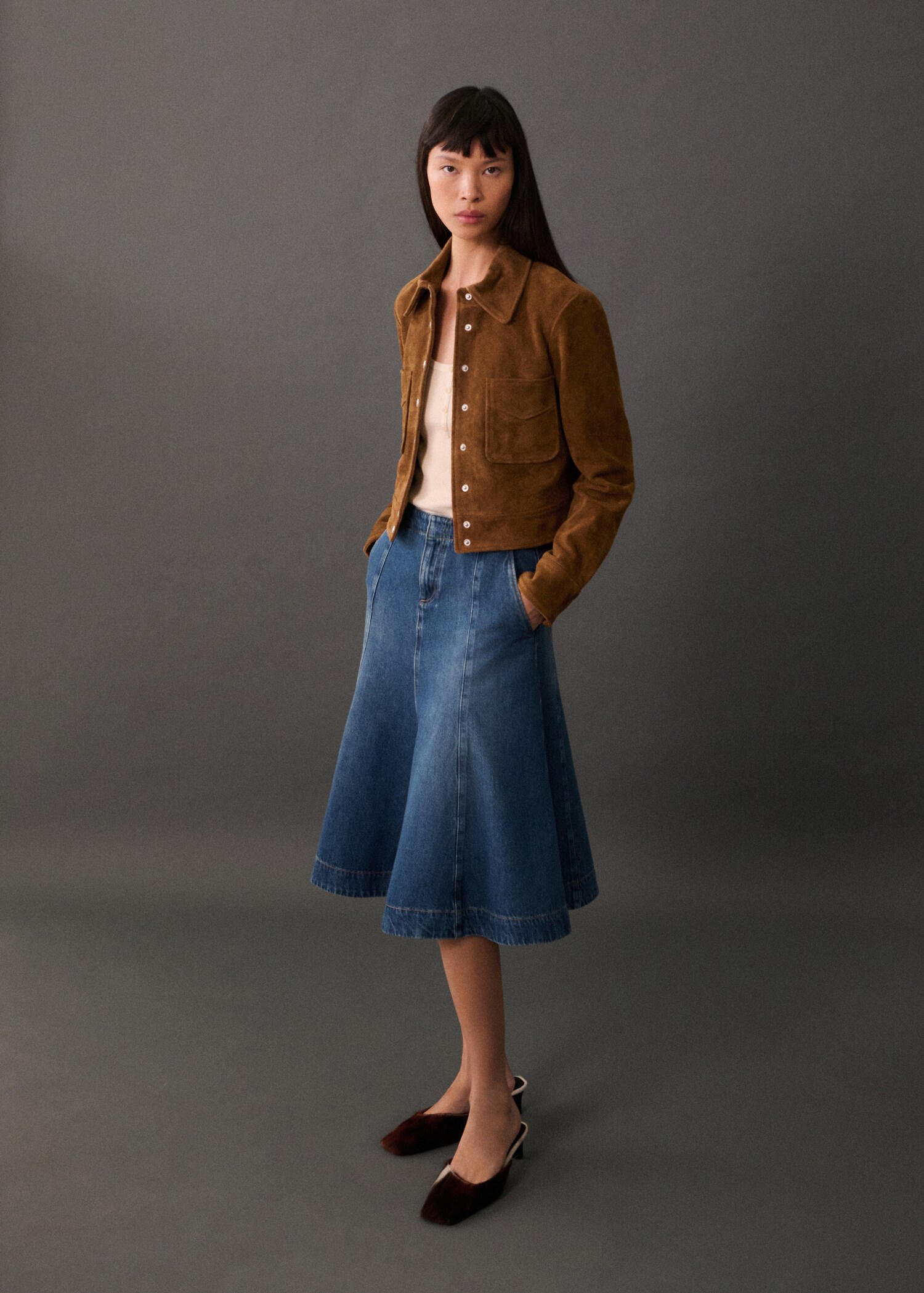 Jupe denim coutures contrastantes - Plan général