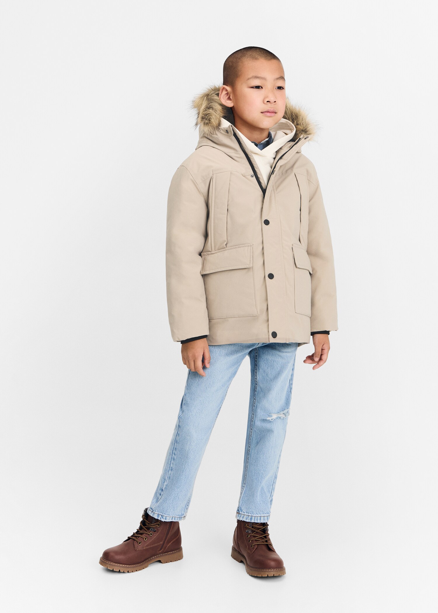 Anorak matelassé capuche imitation fourrure - Plan général