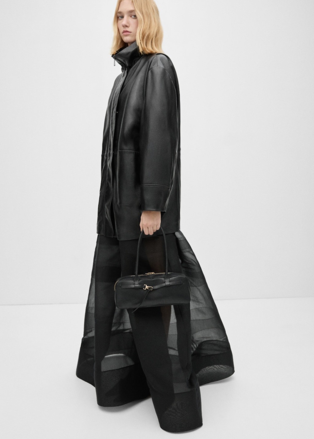 Mango oversized leather jacket best sale