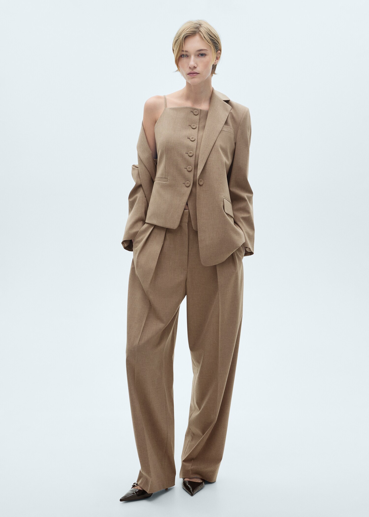 Check wool-blend suit waistcoat - General plane