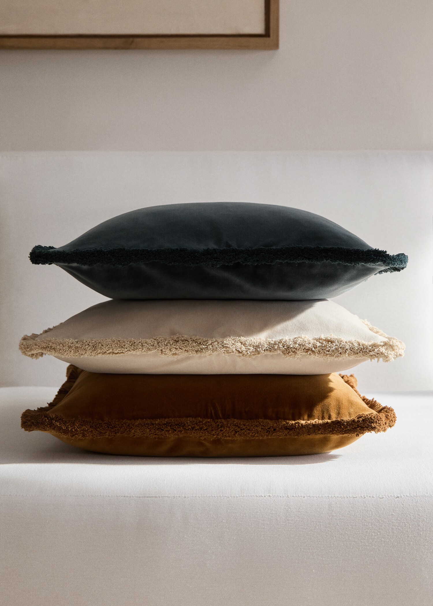 Pynteputetrekk i fløyel med frynser, 45x45 cm - Total bildeutsnitt