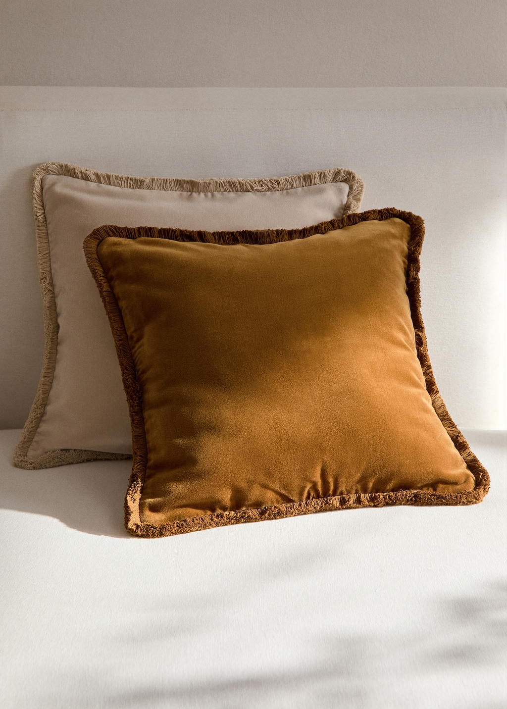 Fringed velvet cushion cover 45x45cm Home MANGO United Kingdom