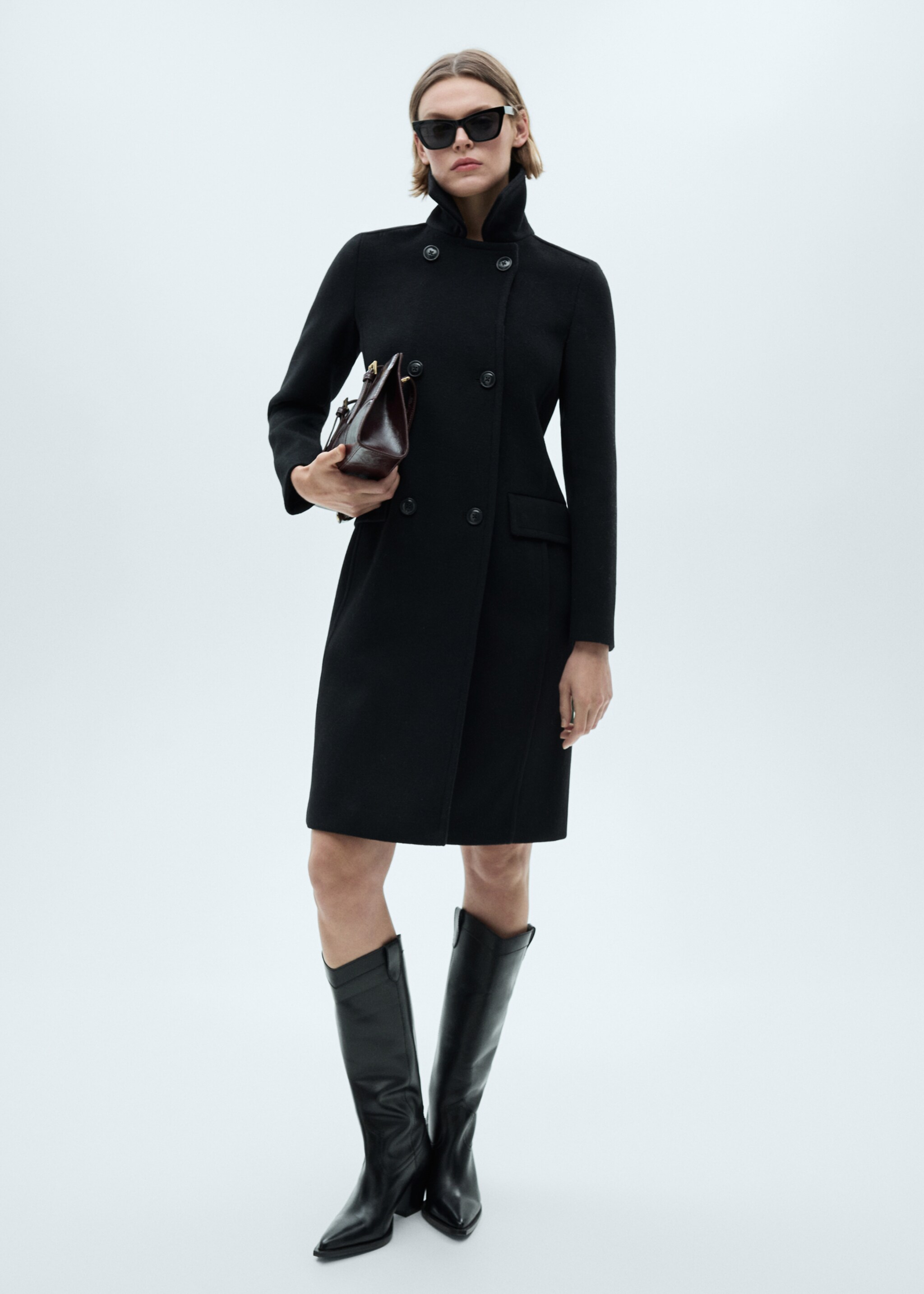 Double-breasted wool blend coat - General plane